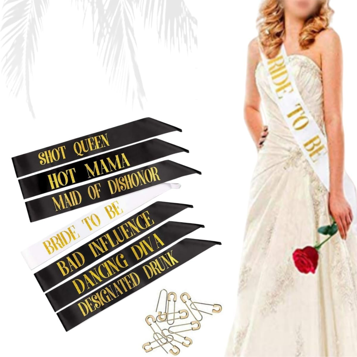 12 Pack Party Sashes Set Bride to Be ,Deluxe Glitter Bride to Be Sash, Gold & Black, Bachelorette Party Decorations image number 3