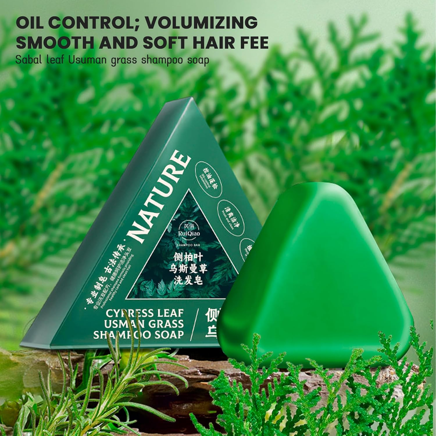 Depehelp Nature Triangle Shampoo Bar, Nature Seven Green Soap Shampoo, Usman Grass hampoo Bar, Calming & Strengthens Hair for Women and Mens