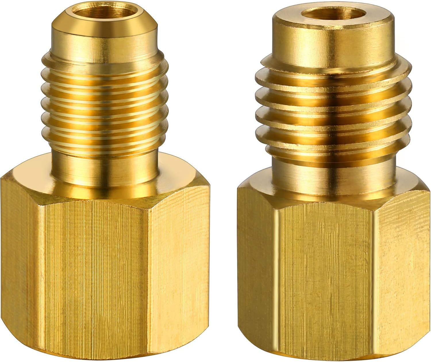 4 Pieces 6015 R134A Brass Refrigerant Tank Adapter to R12 Fitting Adapter 1/2 Female Acme to 1/4 Male Flare Adaptor Valve Core and 6014 Vacuum Pump Adapter 1/4 Inch Flare Female to 1/2 Inch Acme Male
