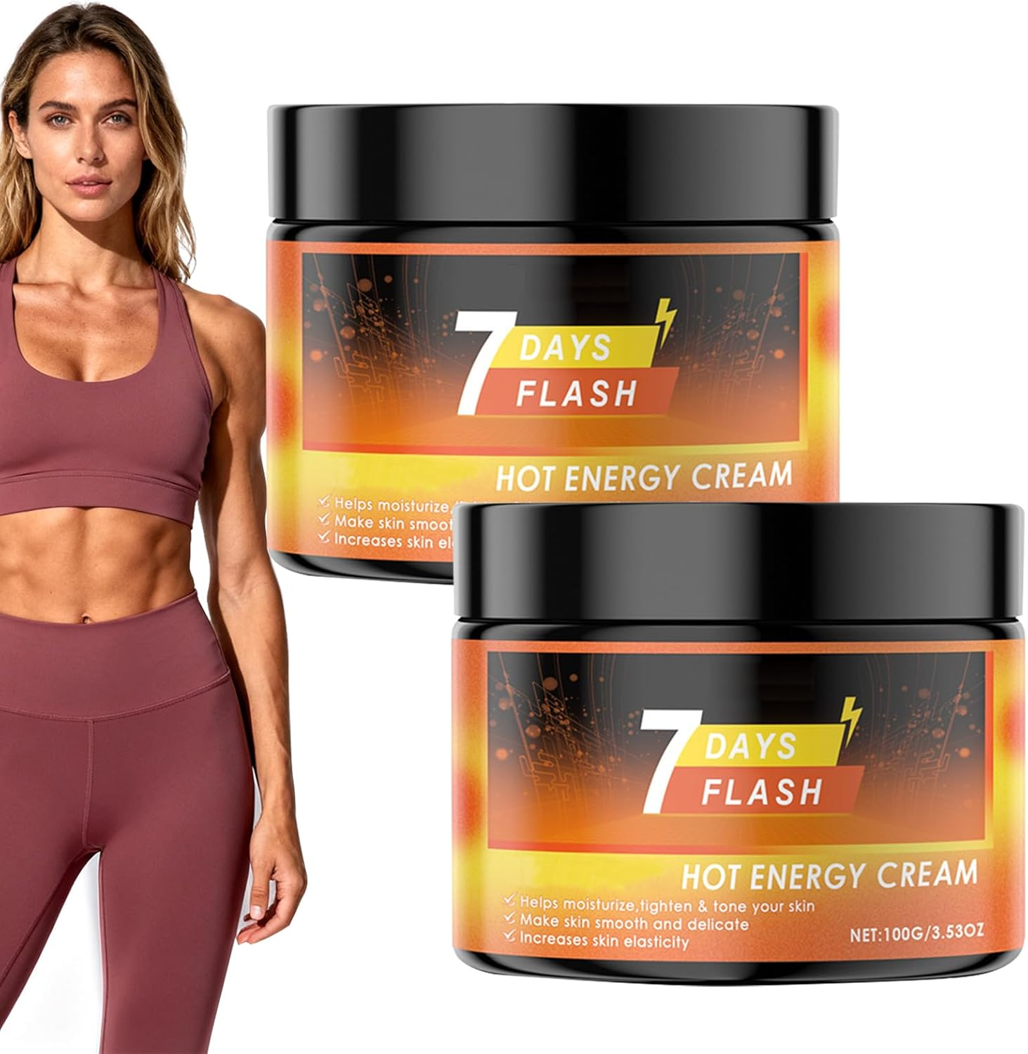 7 Days Flash Hot Energy Cream, Flash Cream, Hot Sweat Creams, Advanced Hots Sweat Firming Body Creams, Firming Skin, Moisturized Hydration Tighten, for Abdomen Waist Legs Arms Thighs (2Pcs)