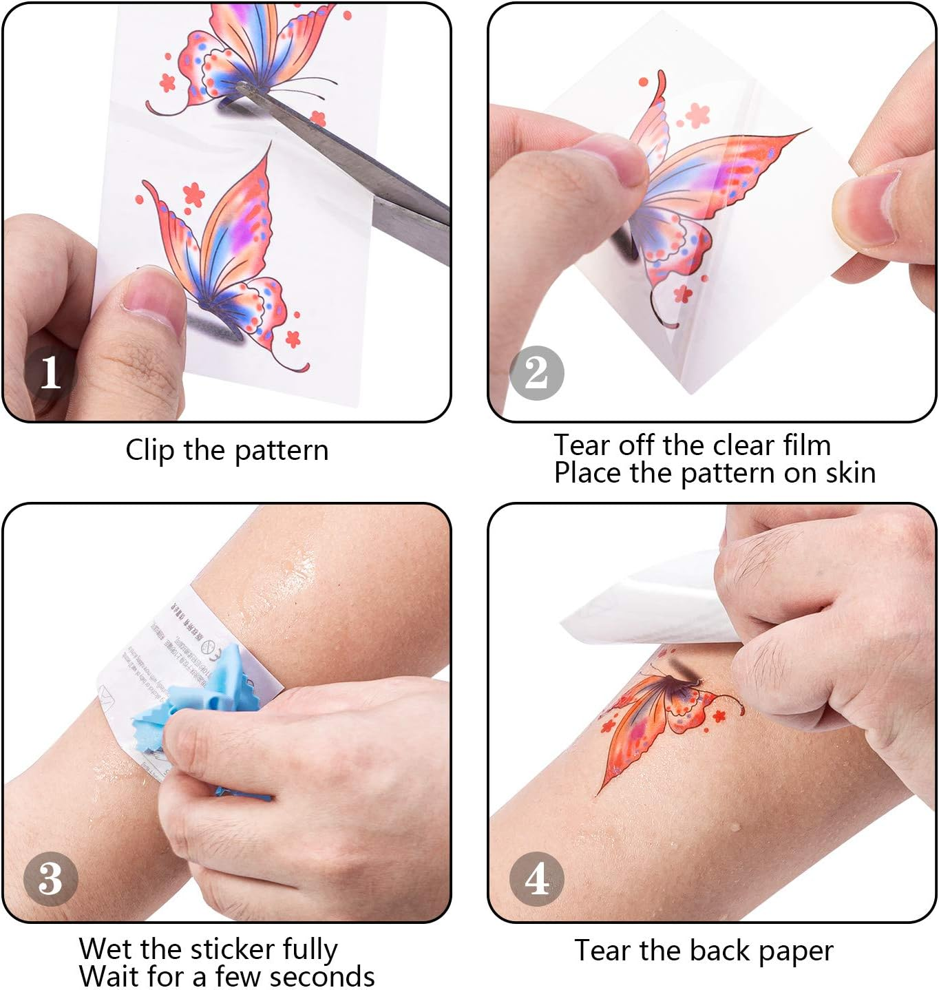 126Pcs Butterfly Tattoo Sticker 3D Temporary Tattoo Decal, Butterfly and Flower Design Removabl Waterproof Decal, Fake Tattoo for Women Girls Kids image number 4