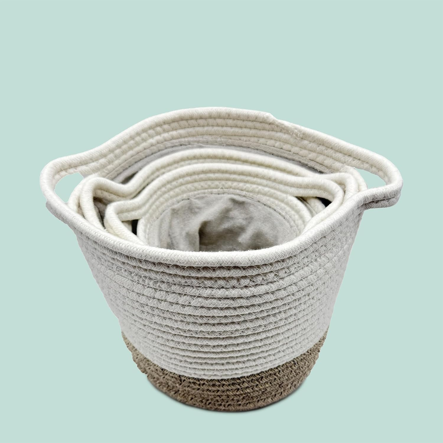 Relaxdays Potato Storage, 3-Pack, Potato Bags with Handles, Cotton & Polyester, Different Sizes, White/Beige image number 5