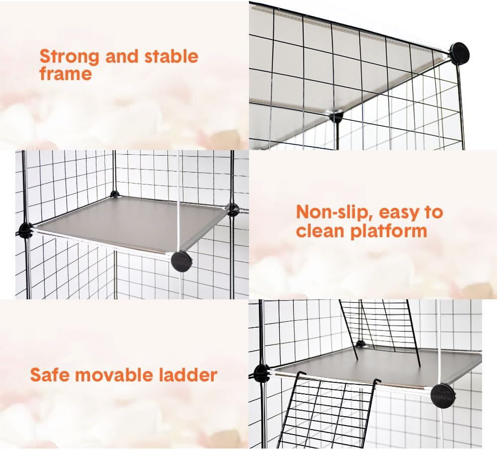 Melpet 4 Tier Metal Large Cat Enclosure Playpen DIY Animals Kennel Cat Cage Free Space with Ramps and 5 Doors for Household Outdoor Indoor Balcony, 111X75X146Cm image number 4