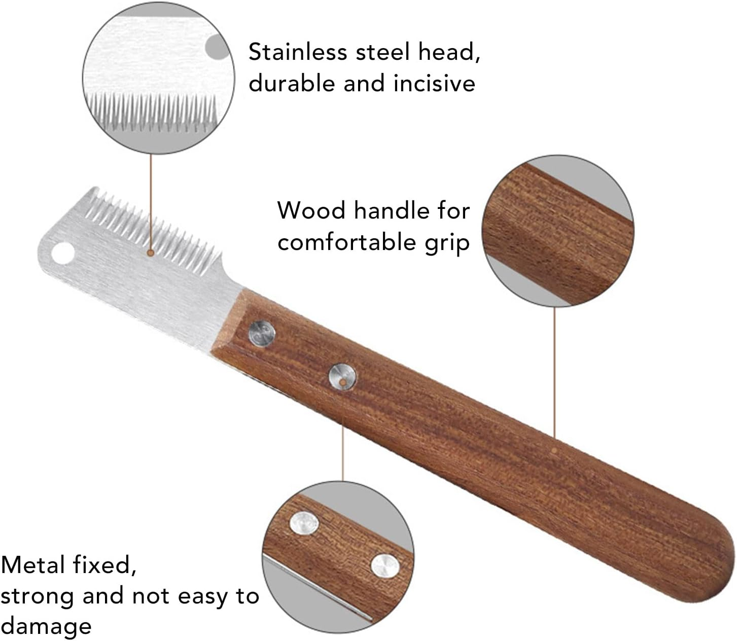 Dog Stripping Knife, Stainless Steel Professional Stripping Knife Eliminate Knots Stripping Knife for Dog, Reduce Hair Loss Dog Grooming Stripping Knife with Wooden Handle for Pets image number 1
