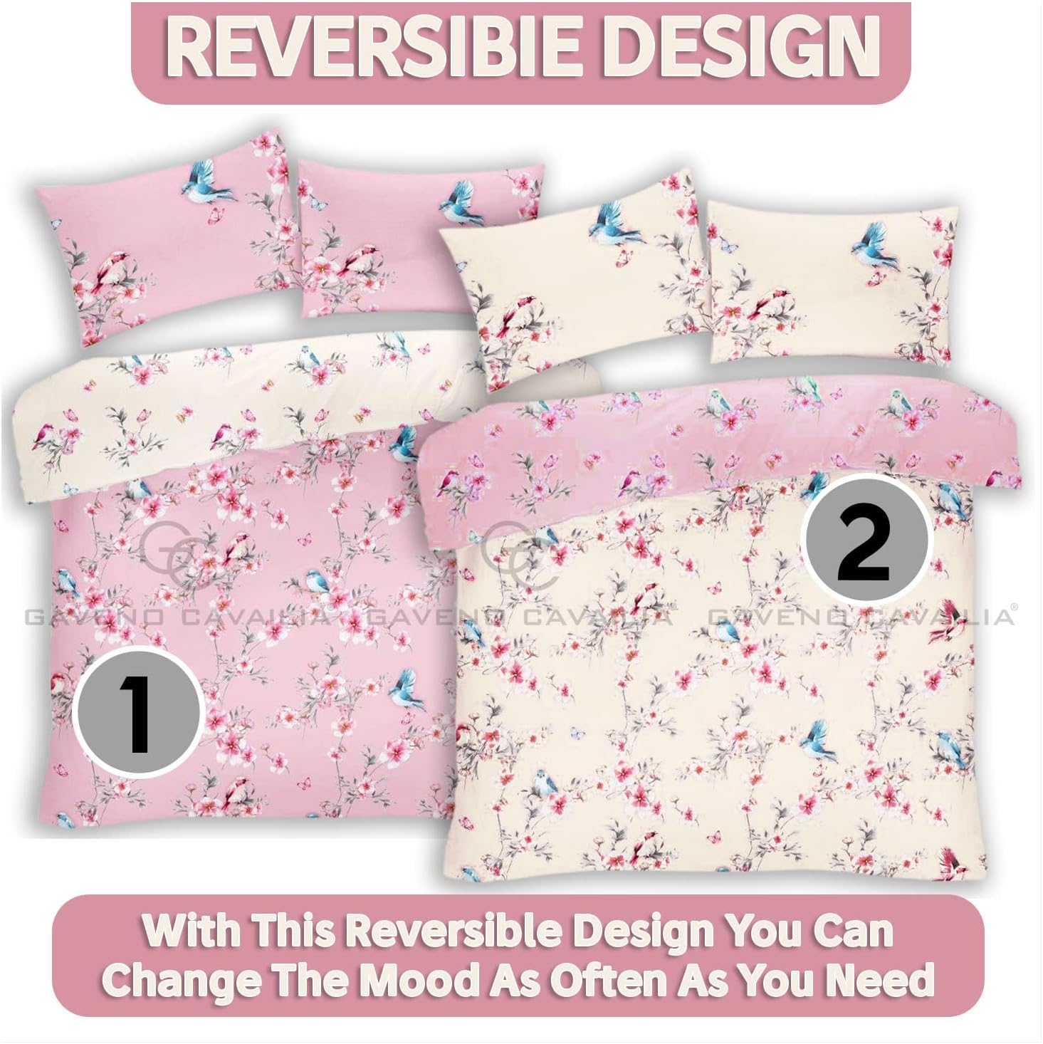 GC GAVENO CAVAILIA Single Duvet Cover Set | Flower Bedding & Linen Polycotton | Pink image number 4