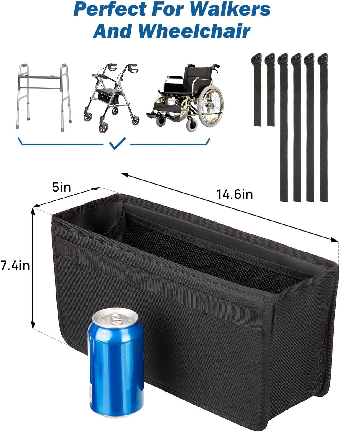 JOYTUTUS Walker Basket for Rollator Walkers, Storage Bag for Seniors, Can Be Installed inside or Outside image number 3