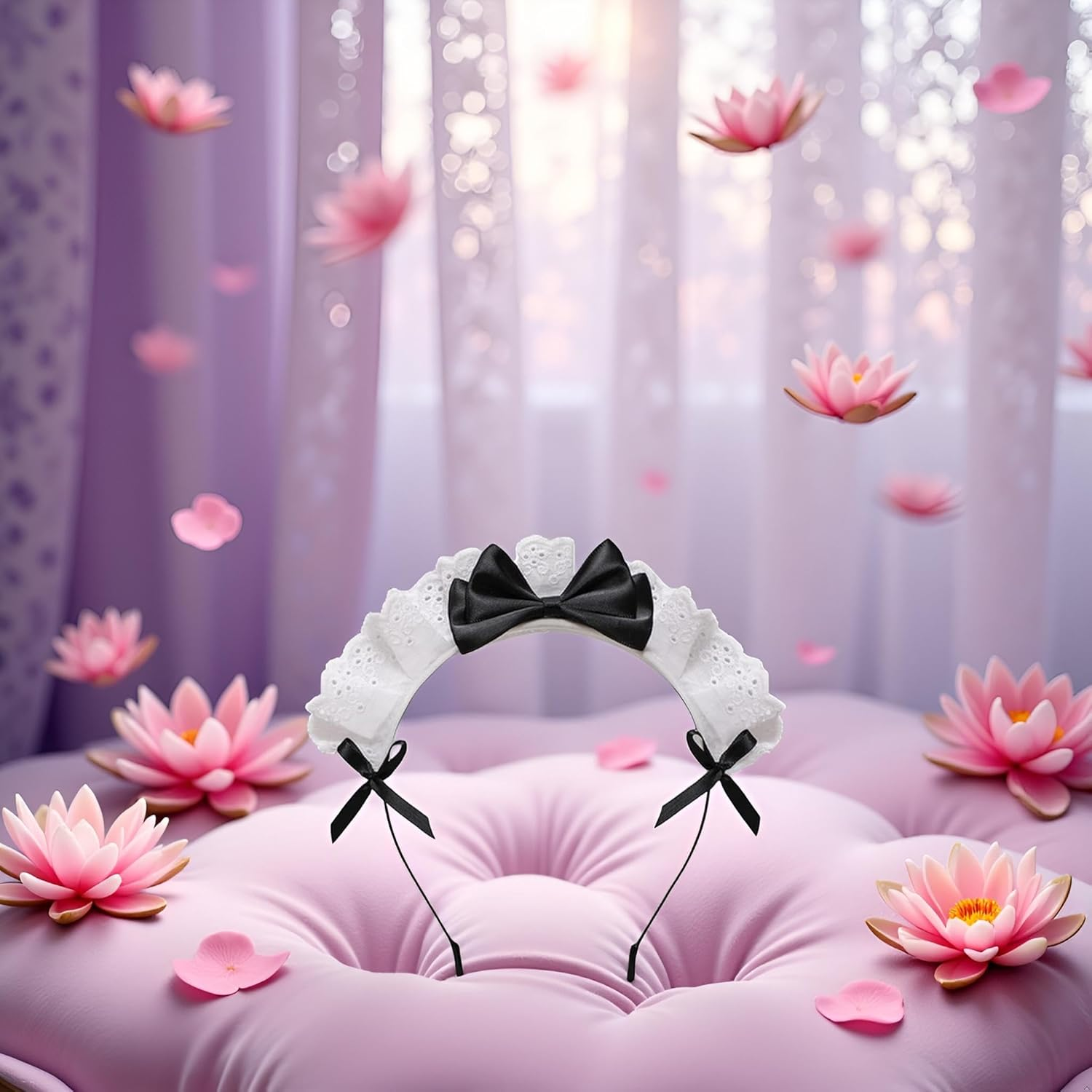 Black Women Girls Lolita Headband Lace Bow Hair Band Maid Anime Cosplay Headwear Ribbon Bowknot Cute Hair Band Party Hair Accessories Headbands image number 3