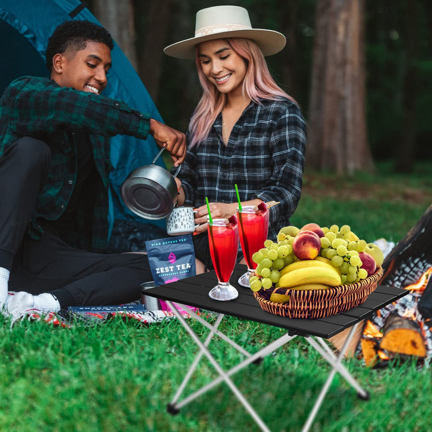 Folding Camping Table Portable Lightweight Beach Table for Sand Outdoor Foldable Side Table Ultralight Aluminum Picnic Table with Carry Bag image number 1