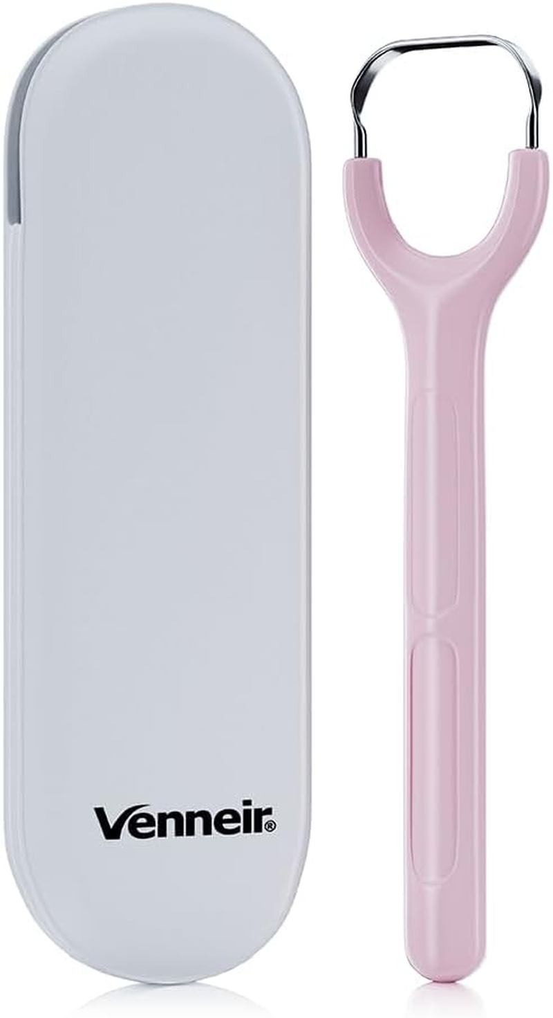 Venneir&reg; Tongue Scraper with Travel Case, Oral Glide Pro&ndash;Bad Breath Treatment, Medical-Grade Stainless Steel&ndash; for Adults & Kids. 100% Rustproof, Sleek & Effective Design (Slate White)