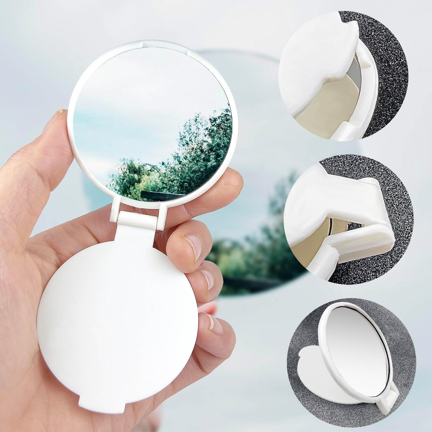 Tenalleys Mini round Folding Mirror Portable Pocket Mirror Makeup Mirror for Purse Travel Makeup Mirror for Women Girls Daily Use (20 Pcs White) image number 3