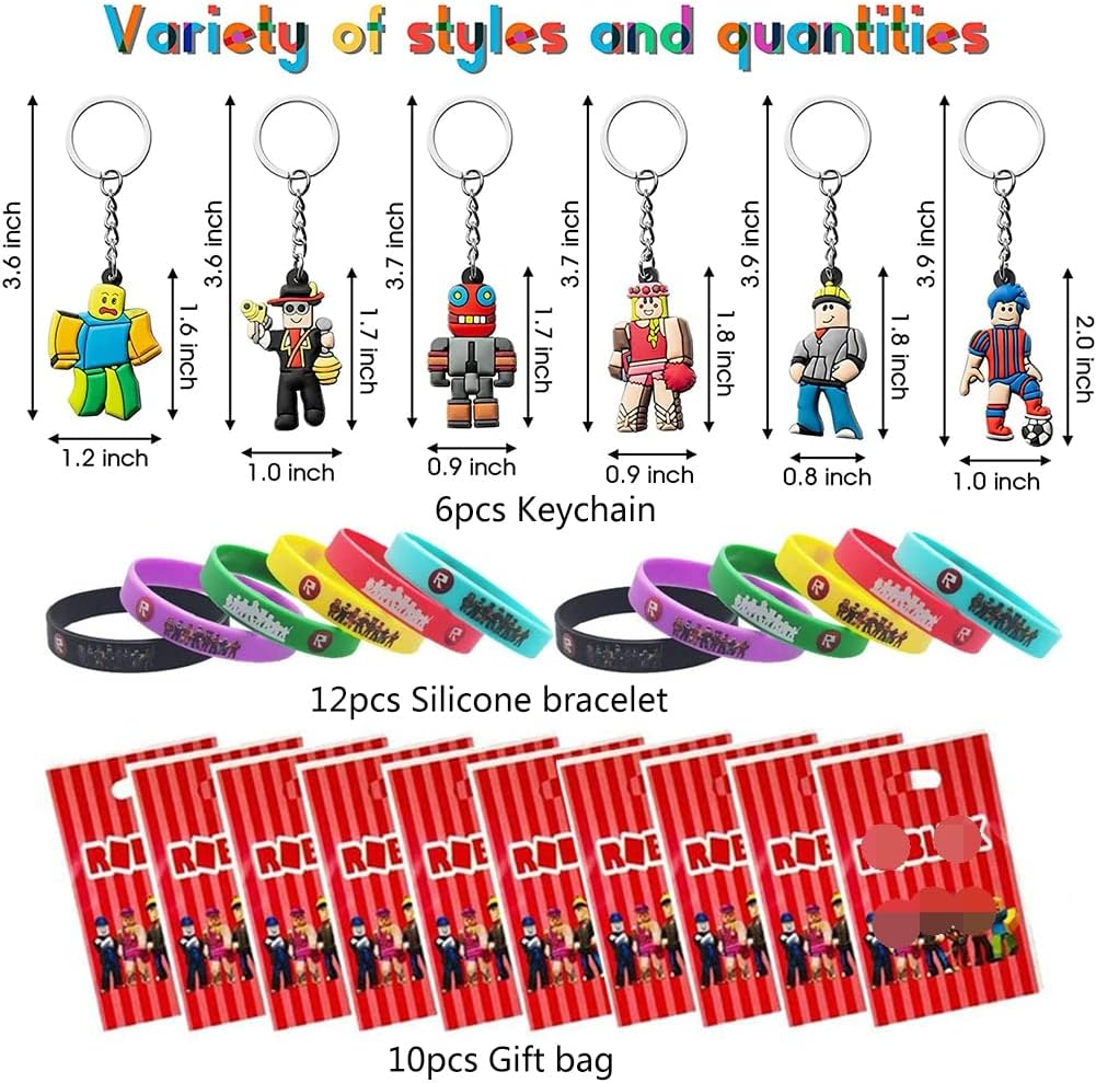 Key Ring Toy, Keyring Set, Roblx Coloured Silicone Bracelets (12), Key Ring (6), Gift Bags (10), Party Accessories for Children'S Birthday, Game, Theme Party image number 6