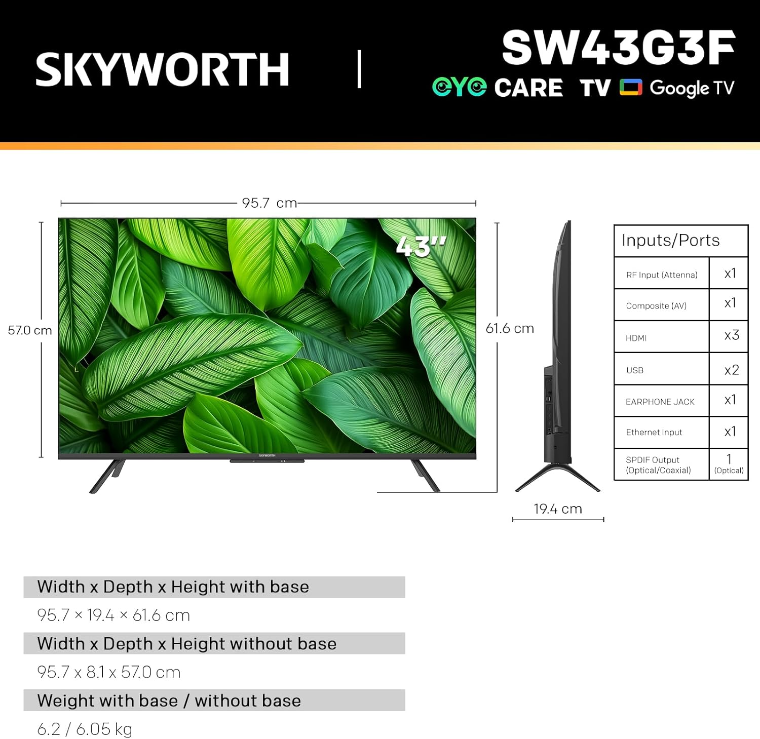 SKYWORTH G3F 43" 4K UHD Smart Google TV with HDR 10,Voice Control,Screen Cast,Hdmi 2.1,MEMC, AI Engine,Eye Care Featrues,Low Blue Light,Dbx-Tv Audio,Text Scaling,Smart Features,Energy-Saving image number 5