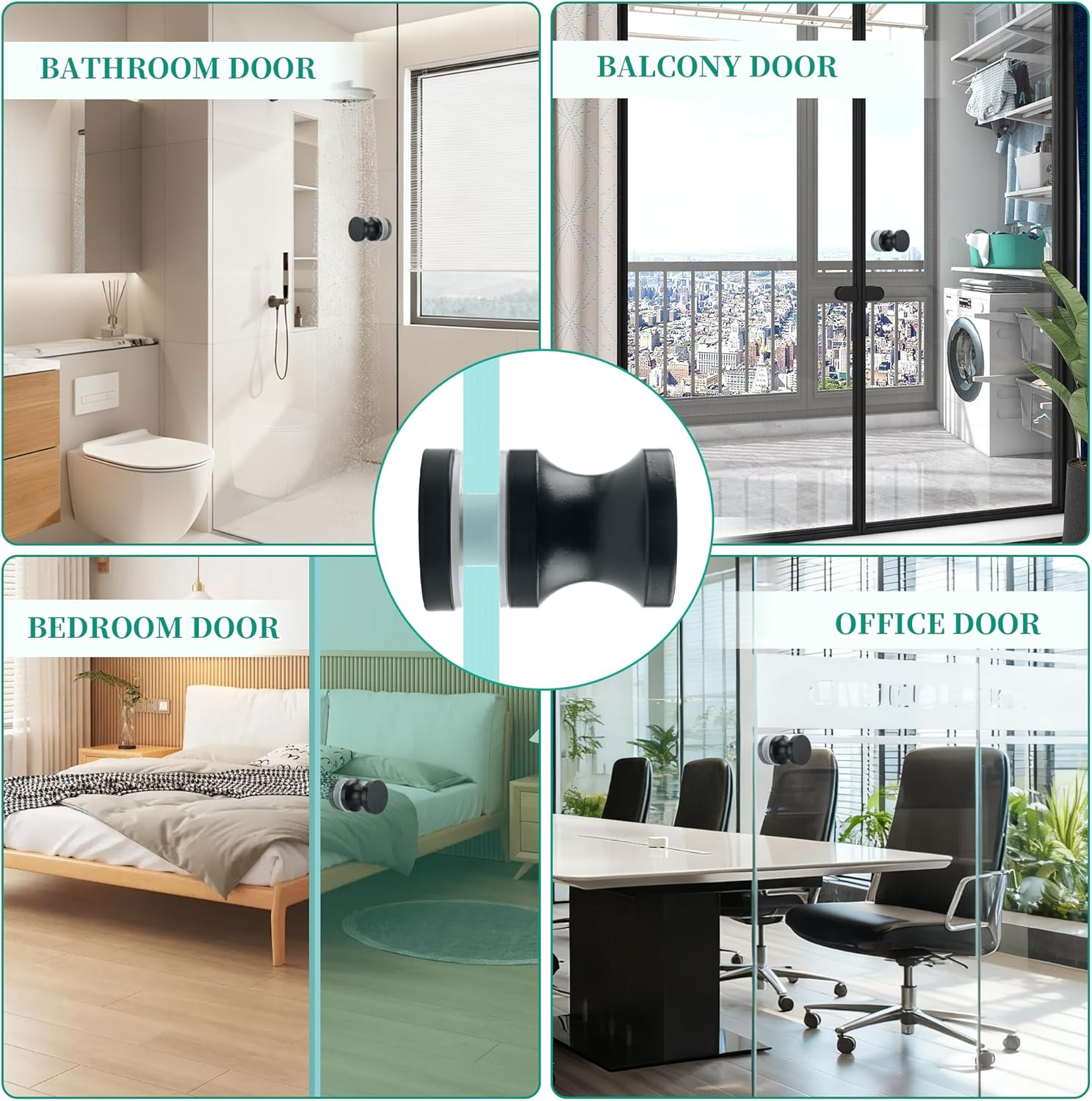 Alise Shower Door Handle, Sliding Shower Doors Knob, Heavy Duty Solid SUS304 Stainless Steel Knobs, One Sided Pull Hardware Replacement Parts for Bathroom Glass Doors, Black Finish image number 3