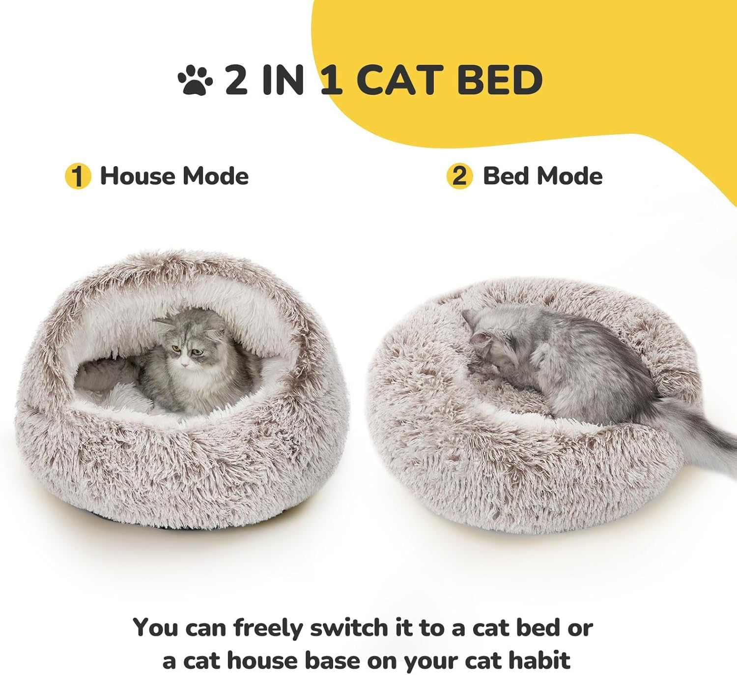 Cat Bed for Indoor Cats, Calming Cozy Cave with Self-Warming Plush, Entire Bed Machine Washable & Anti-Slip Base, Breathable Pet Bed for Small Cats&Dogs All Seasons (Coffee, 50Cm) image number 3