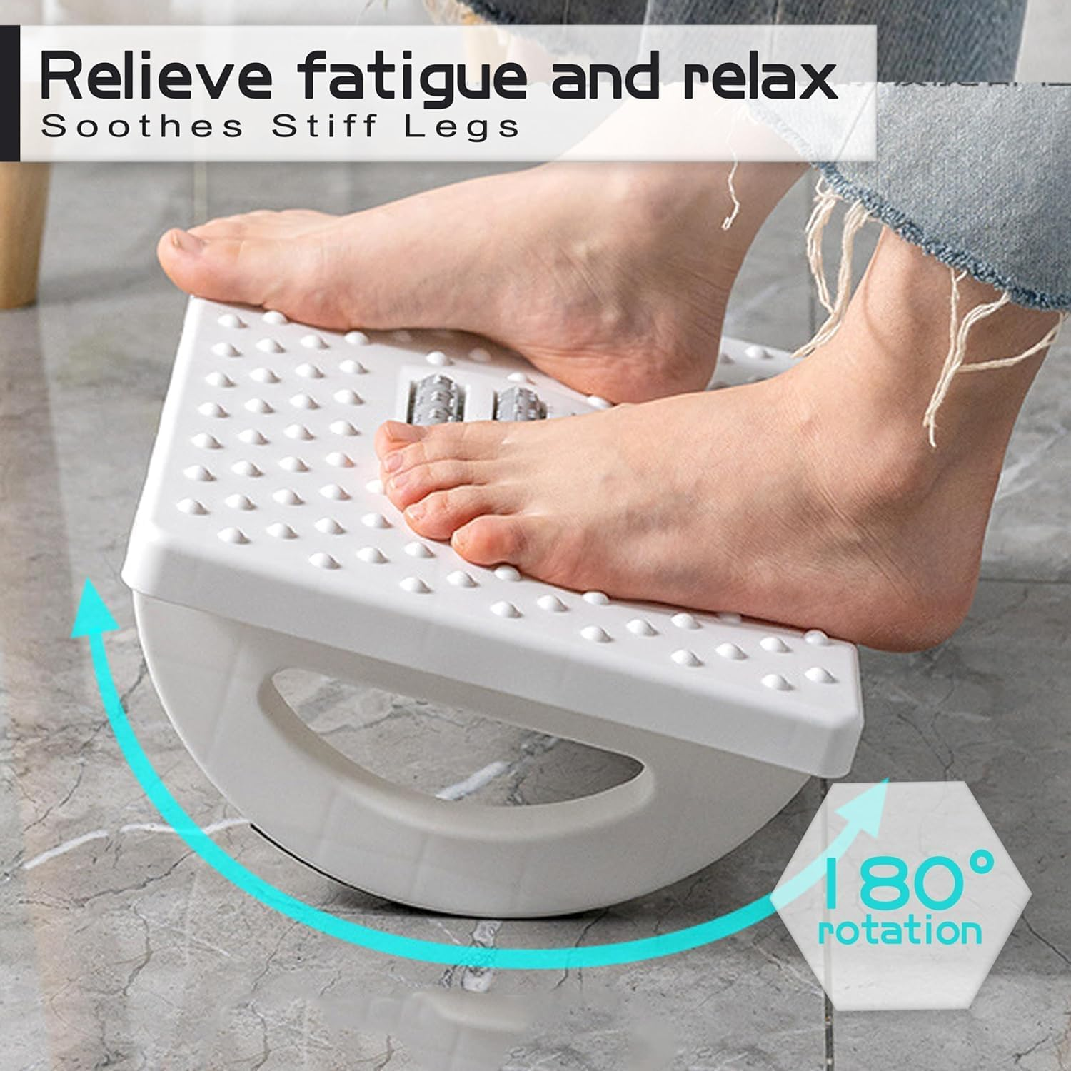 HCHANGEN Rocking Comfort Foot Rest 1 Pack &ndash; Ergonomic Foot Stool with Massage Rollers &ndash; Feet Support for Office & Home (White)