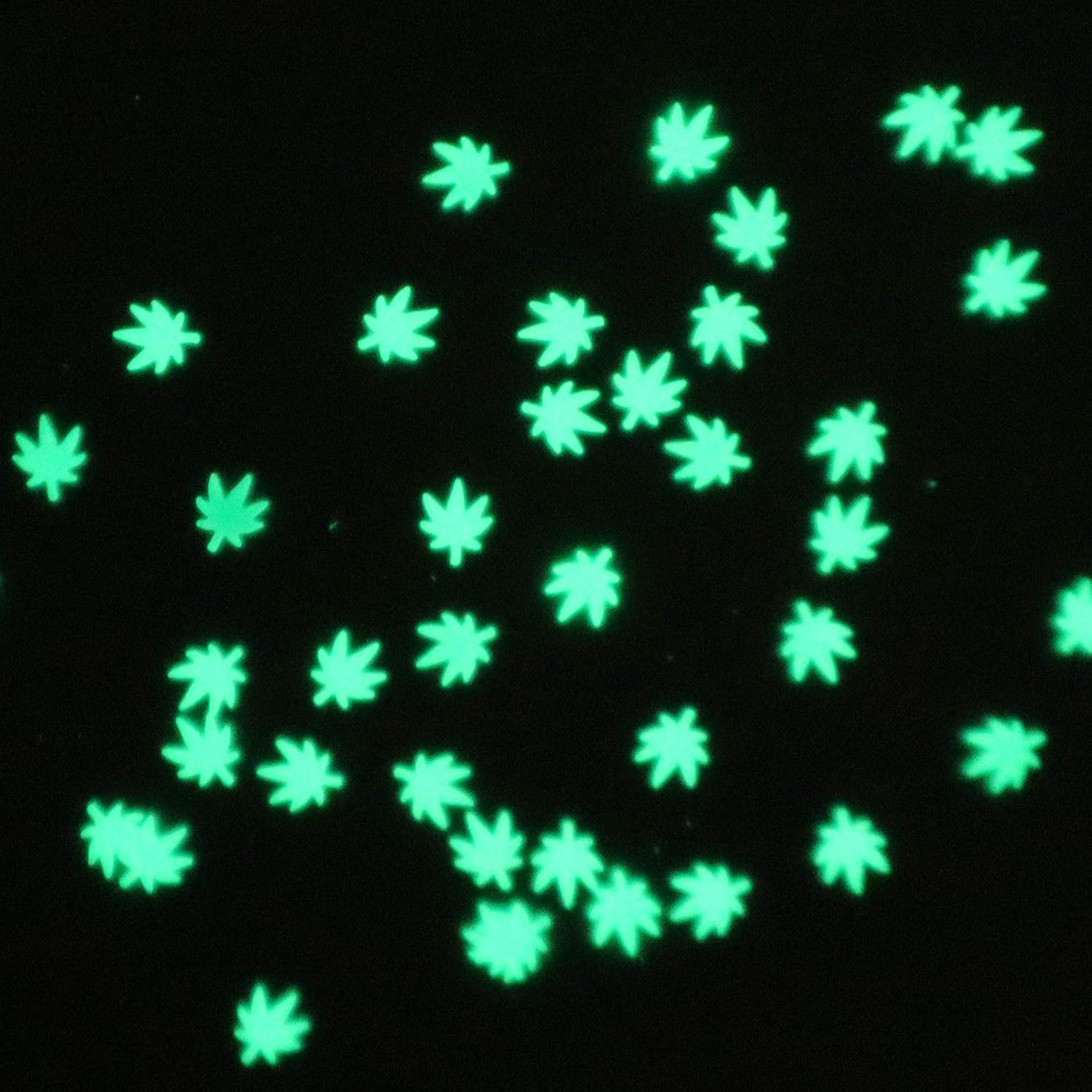 Glow in the Dark Leaf Glitter - Solvent Resistant & Cosmetic Grade - Festival Rave Makeup Face Body Nails Resin Arts & Crafts, Tumblers, Bath Bombs, Resin - Weed Pot Marijuana Leaf - Black image number 4