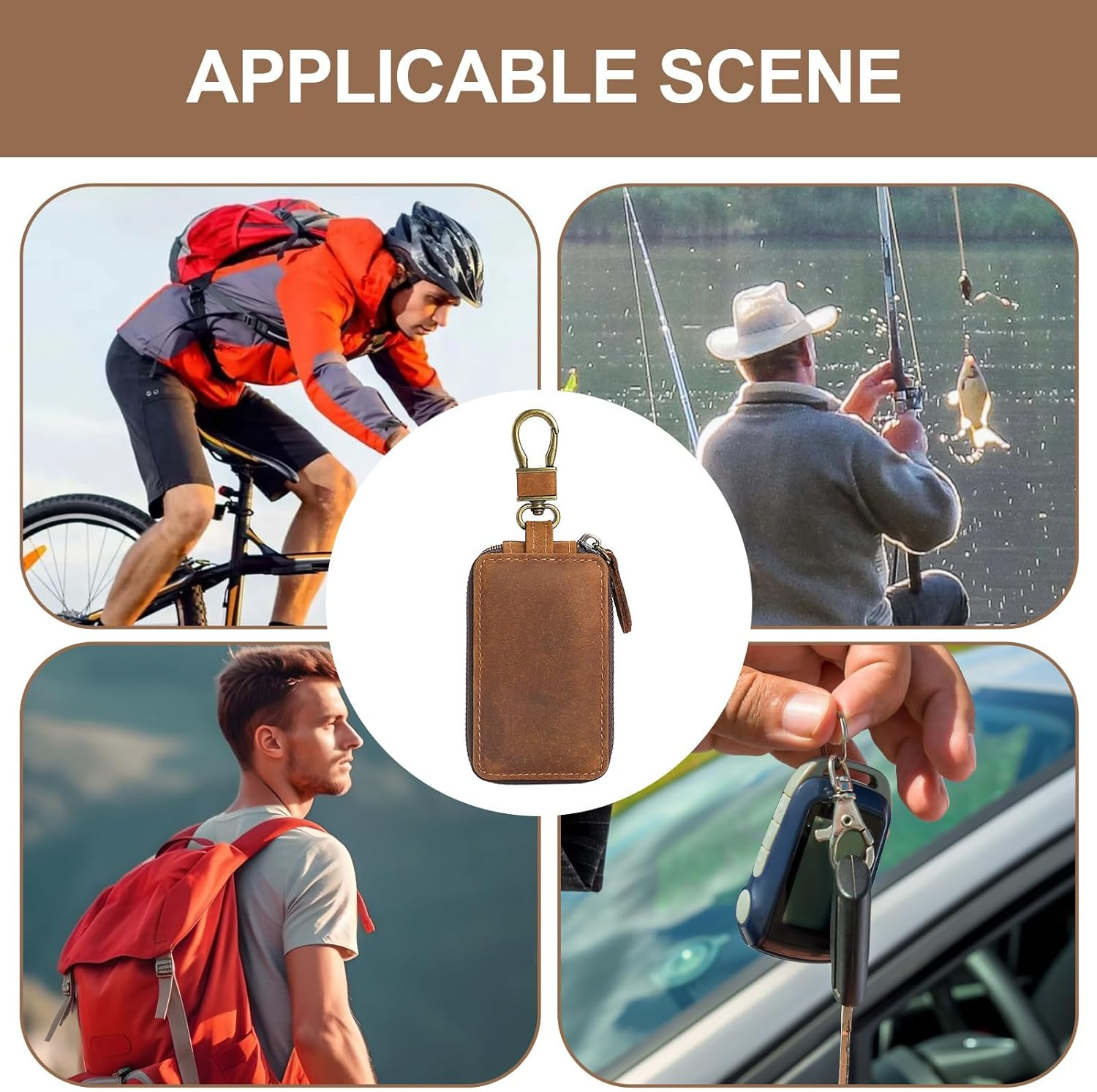 Key Organizer Case - Compact Leather Keychain Poute, Waterproof Keychain Wallet | Instant Closure Key Storage, Slim Pocket Key Case, Carry Quote Accessory image number 6