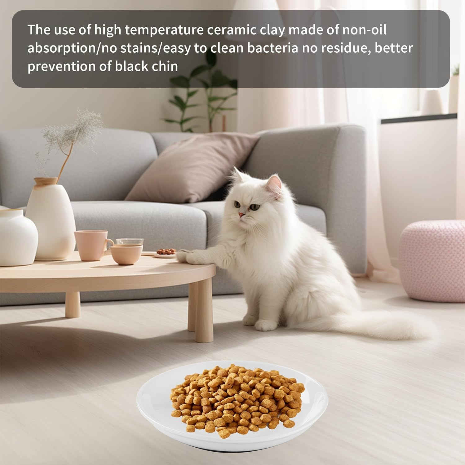 Pack of 3 Cat Feeding Bowls, Ceramic with Non-Slip Rubber Base, 15 Cm Diameter, Cat Bowl for Pet Cats and Puppies image number 1