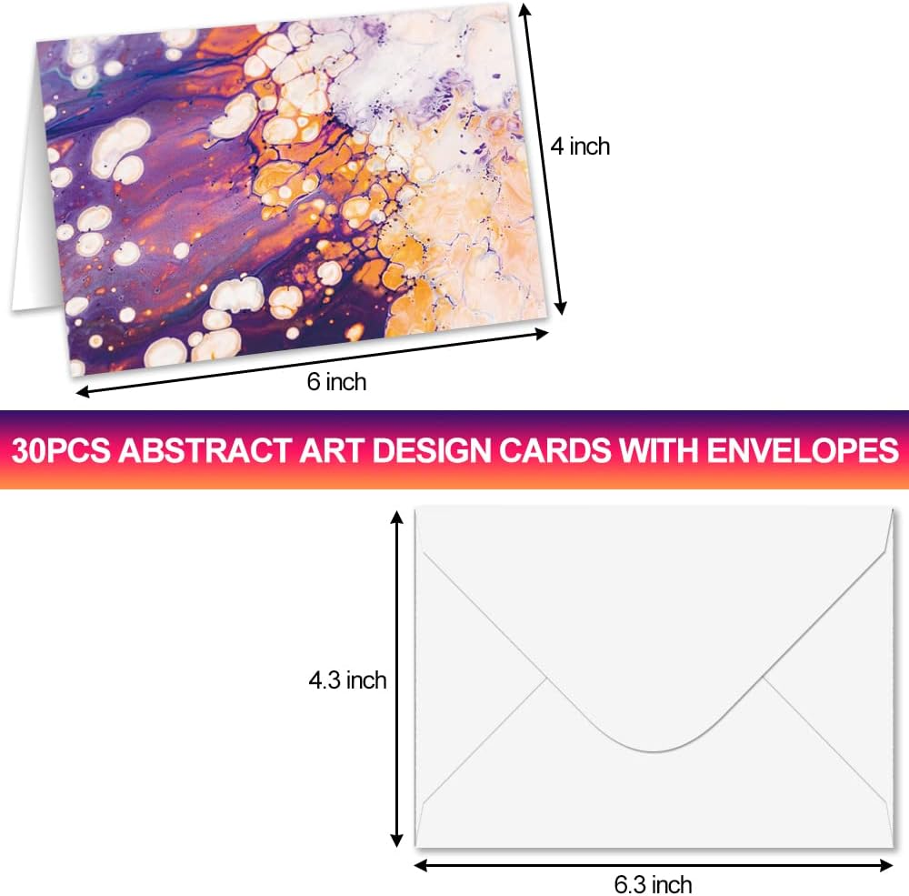30 All Occasion Greeting Cards, Assorted Blank Note Cards, 6 Abstract Art Design, 4X6 Inches Blank Stationary Thank You Cards with Envelopes Set