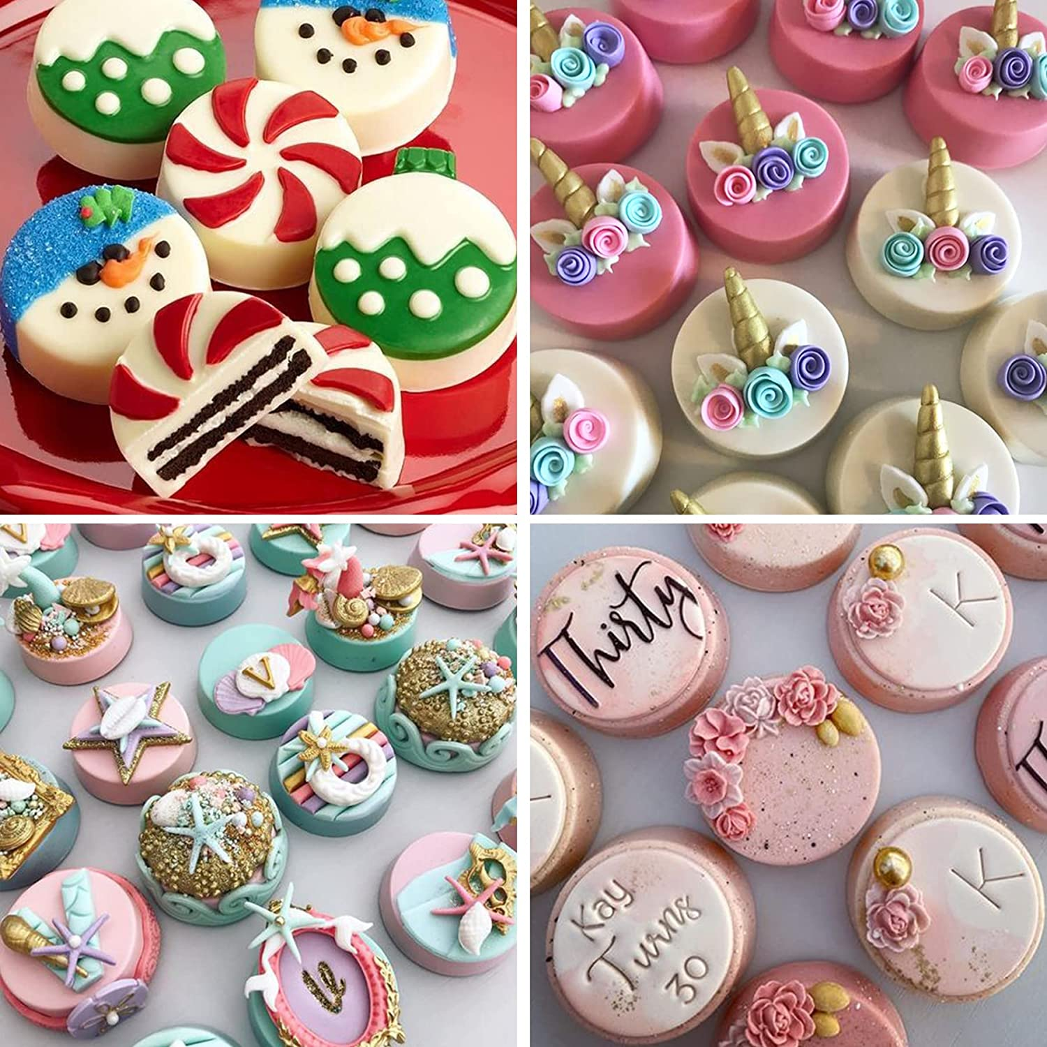 Sidosir 3Pcs Oreo Cookie Chocolate Silicone Mold, 12-Cavity round Cylinder Oreo Chocolate Cover Molds for Candy, Silicone Baking Molds for Mini Cakes, Jelly - Blue image number 3