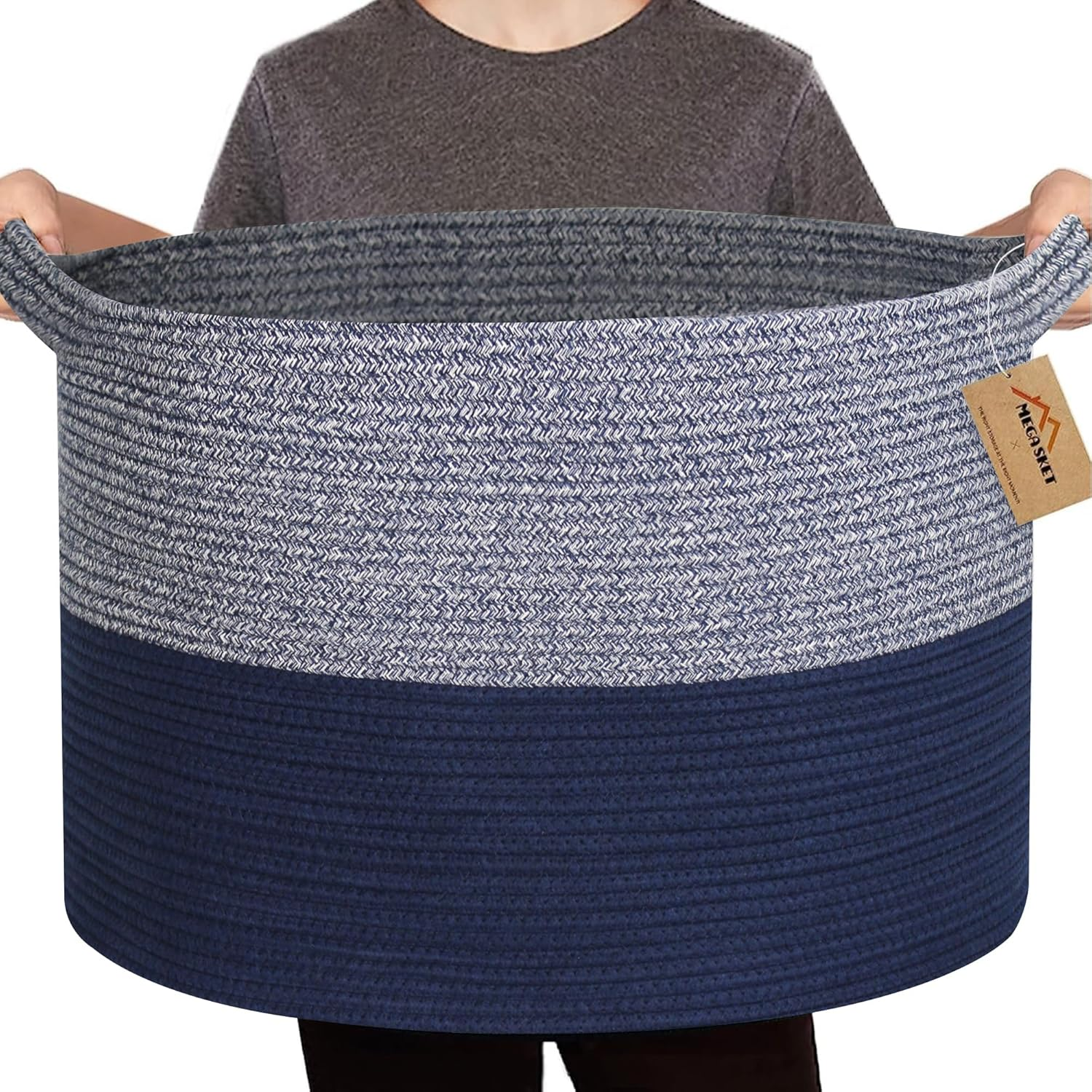 MEGASKET Extra Large Green Storage Baskets, 22" X 22" X 14" Kids Toy Baskets Storage, XXXL Dog Toy Bin Basket, Nursery Baby Toy Organizer Box, Soft Cotton Rope Woven Basket, Blanket Basket Living Room