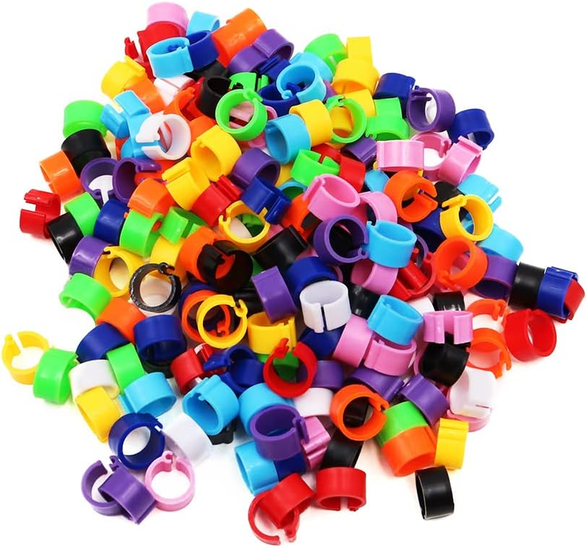 ANCLLO 200 Pcs 8Mm No Numbers Bird Leg Bands Plastic Multicolored Pigeon Foot Rings Clip on Leg Rings for Chick Bantam Finch ​Pigeons Parrots Opening Identify Leg Cuff Rings -10 Colors Mixed image number 1