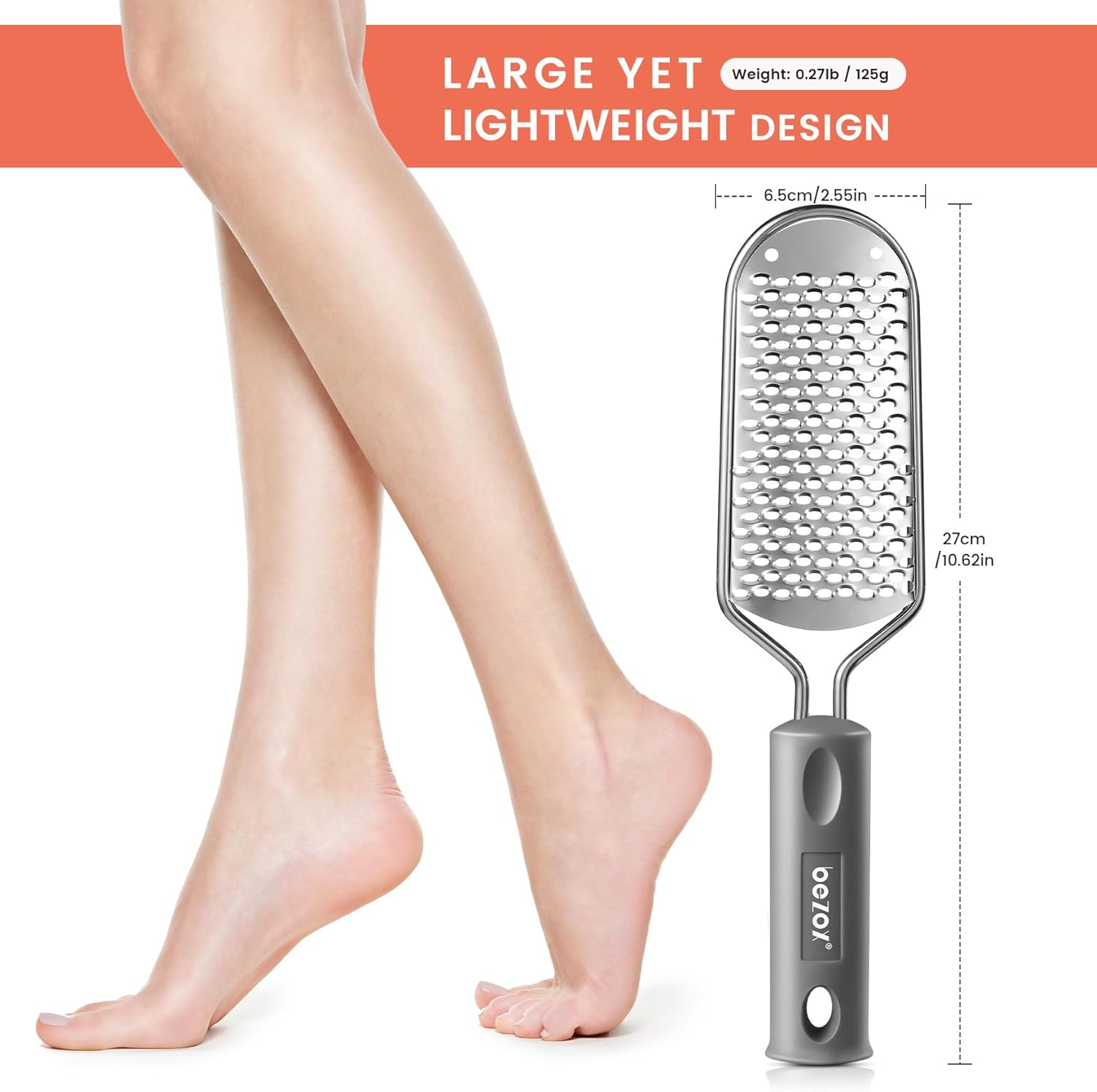 BEZOX Pedicure Foot File Foot Scraper for Hard Skin (XL Size) -Hard Skin Remover Used on Wet or Dry Feet- Huge Plane Surface Foot Scrubber for Soft & Smooth Heels(Grey)