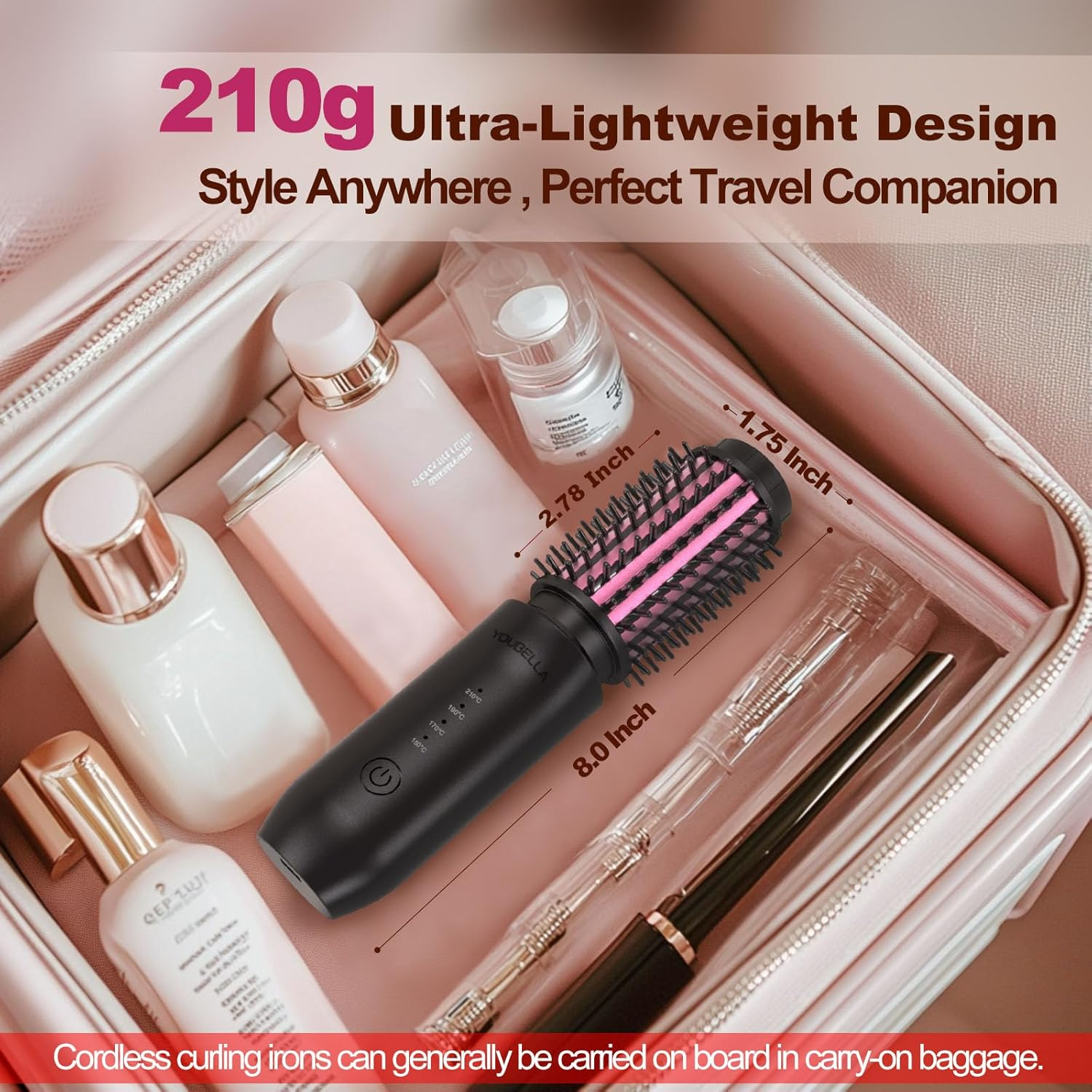 YOUBELLA - 【Mini & Wireless】This Portable Cordless Curling Brush Is Compact and Lightweight, Making It the Perfect Cordless Curling Brush for Travel.Comb Your Hair Easily, image number 1