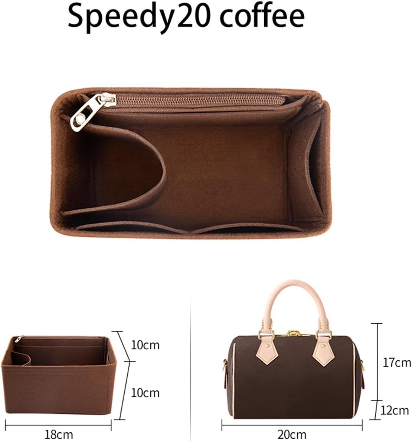 Felt Insert Bag Organizer for LV Speedy 20 25 30 35 Flap Handbag Inner Bag Makeup Travel Purse Storage Tote Bag Accessories, for Speedy30 Red, One Size - For Speedy20 Red image number 3