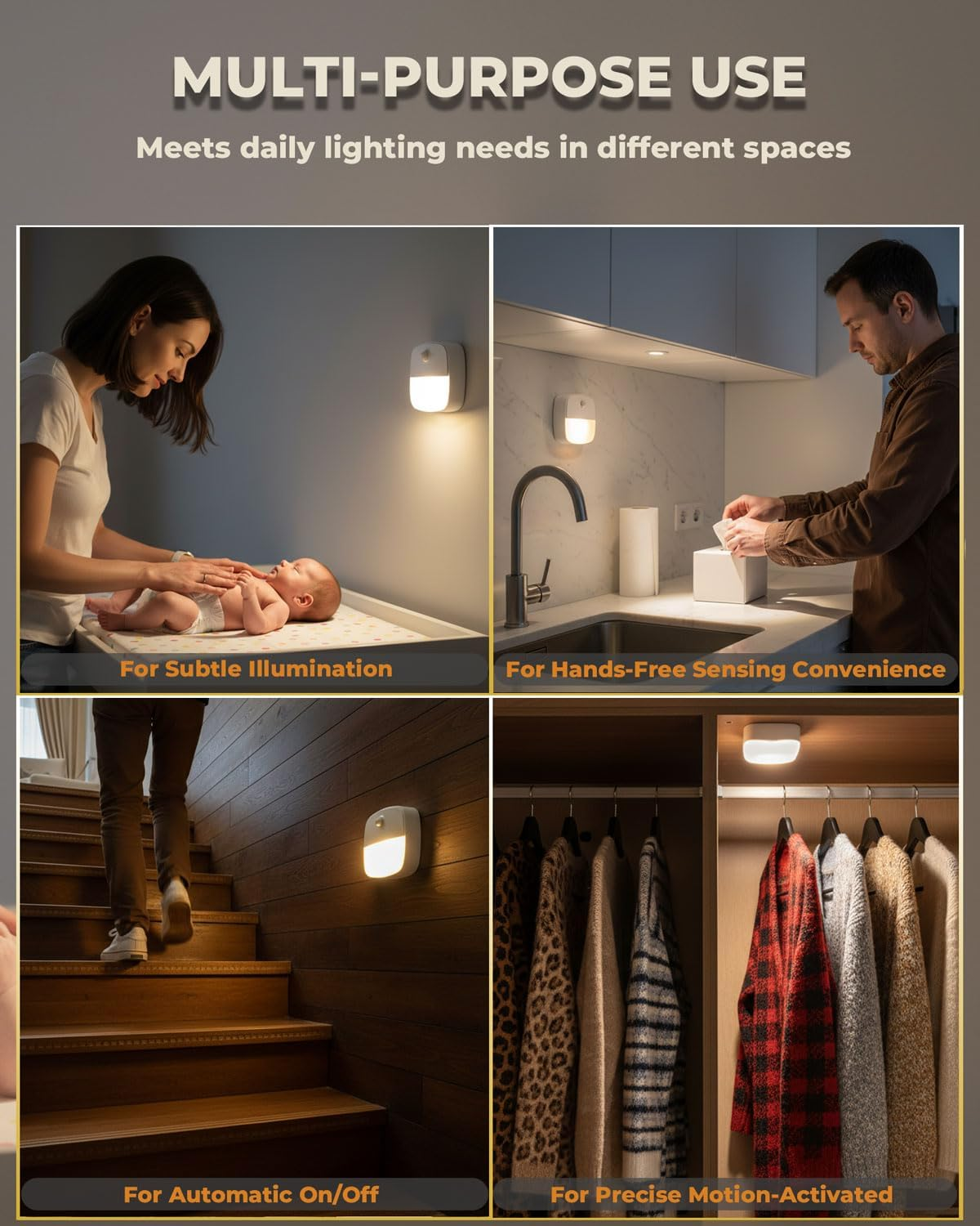 EKOWEE 6 Pack Motion Sensor Stair Light for Indoor, Adjustable Warm/Cool White, Battery Operated Closet Lights, Wireless Stick on Hallway Lamp, Led Night Lamps for Bedroom under Cabinet Kitchen