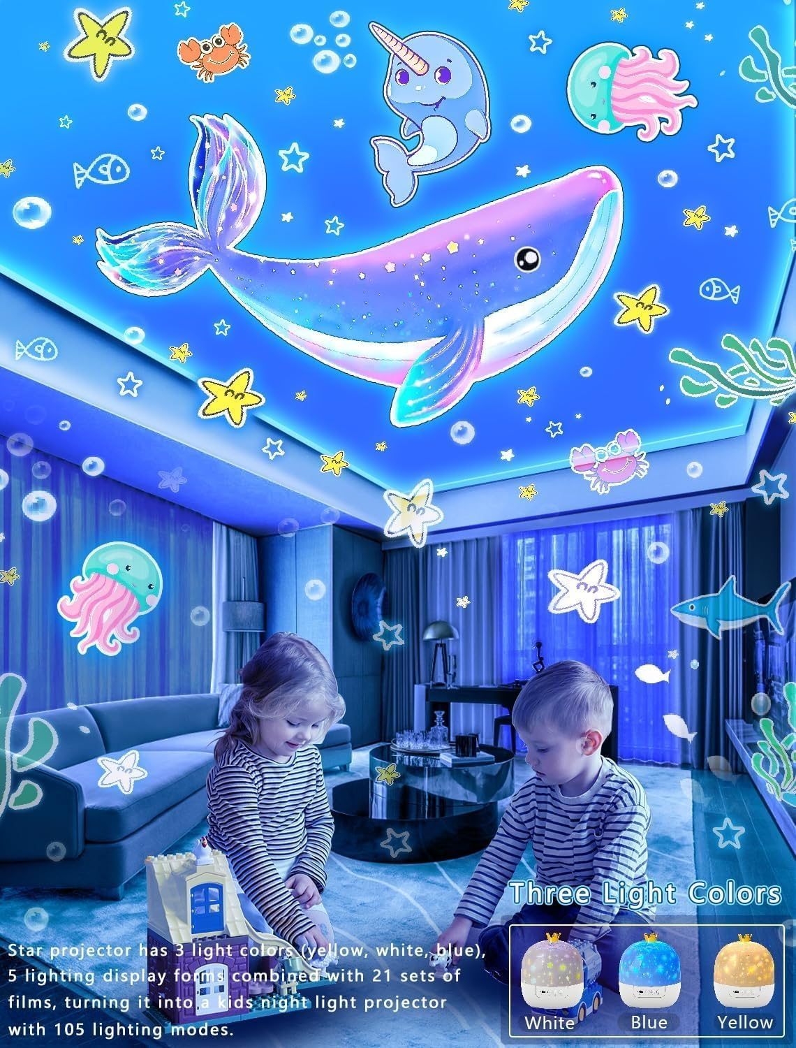 21 Sets of Films, Projector Night Light for Kids Bedroom, Ceiling, Baby Night Light, Star Galaxy Projector for Kids Girls Boys with 360&deg; Rotation Dimmable for Christmas, Nursery, Room Decor