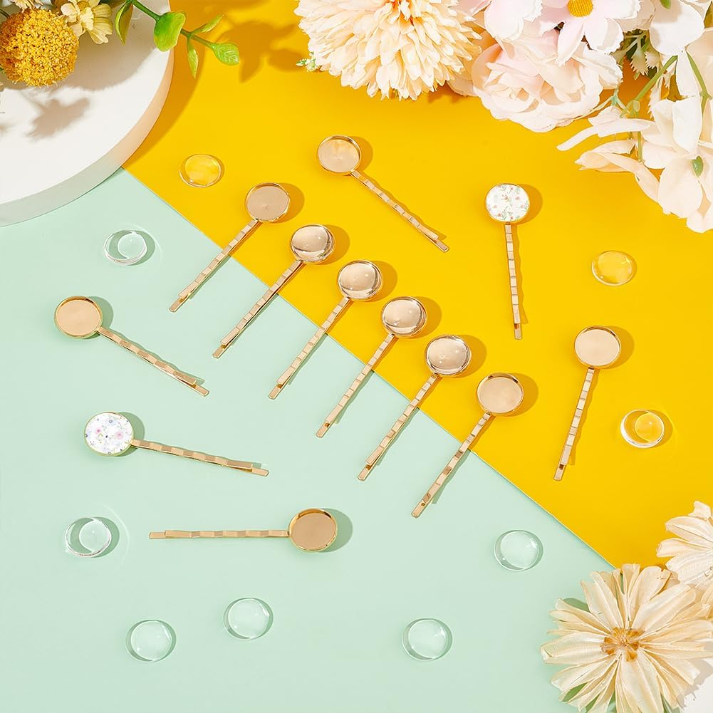 UNICRAFTALE Pack of 40 Light Gold Hair Clips 60 Mm Long Hair Pin Kits DIY Blank Hair Clips Metal Cabochon Hair Clips with Cabochon Tray 14 Mm for Headwear and Hair Accessories