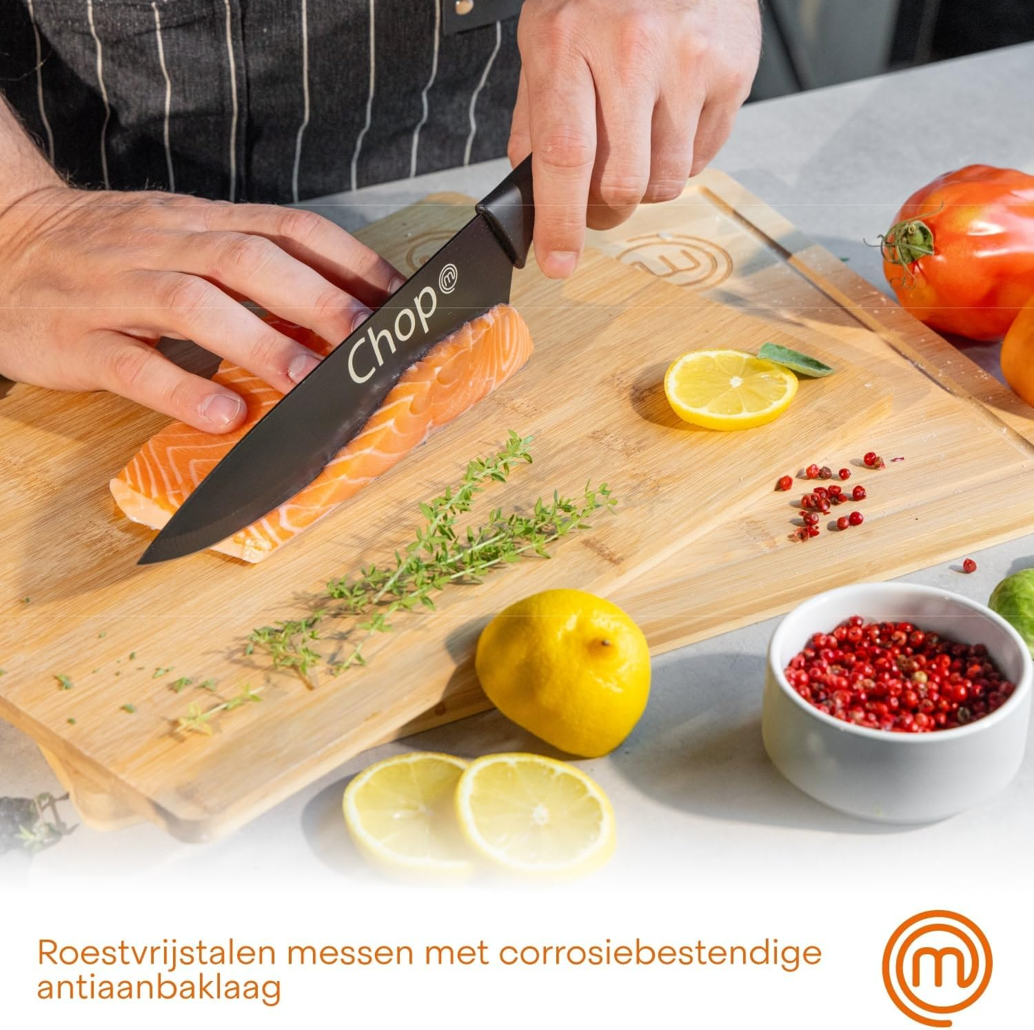 Masterchef Kitchen Knives, Chef Knife Set (Meat, Breadsaw, Vegetables and Fish), Stainless Steel Collection with Soft Touch Handles, Multifunctional, 5 Pieces, Black, Captions image number 5
