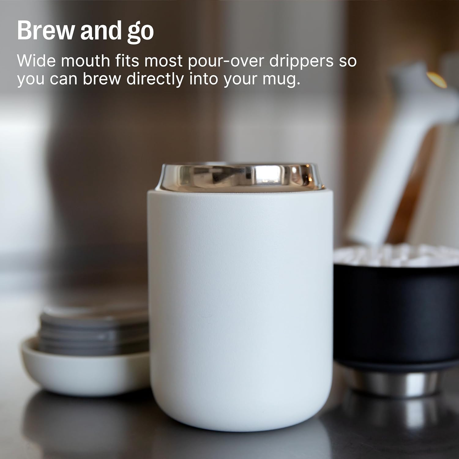 Fellow Carter Everywhere Travel Mug - Wide Mouth Vacuum-Insulated Stainless Steel Coffee and Tea Tumbler with Ceramic Interior, Matte Grey, 12 Oz Cup image number 4