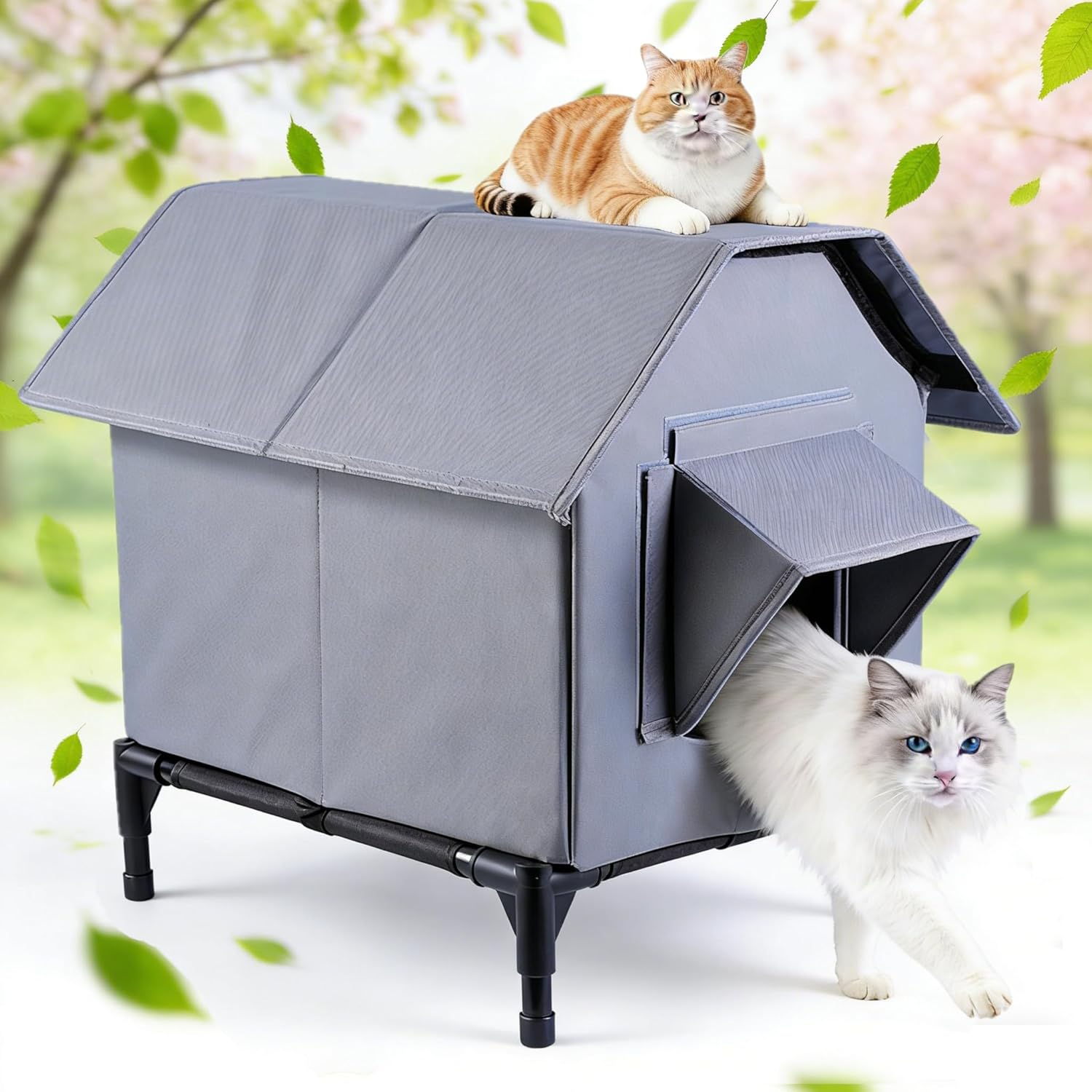 Outdoor Cat House, Outdoor Waterproof Cat House, Large Cat Shelter, Pet House with Elevated Base, Feral Cat Shelter, Insulated Pet Tent Feral Cat Kennel for Multiple Cats and Small Dogs image number 4