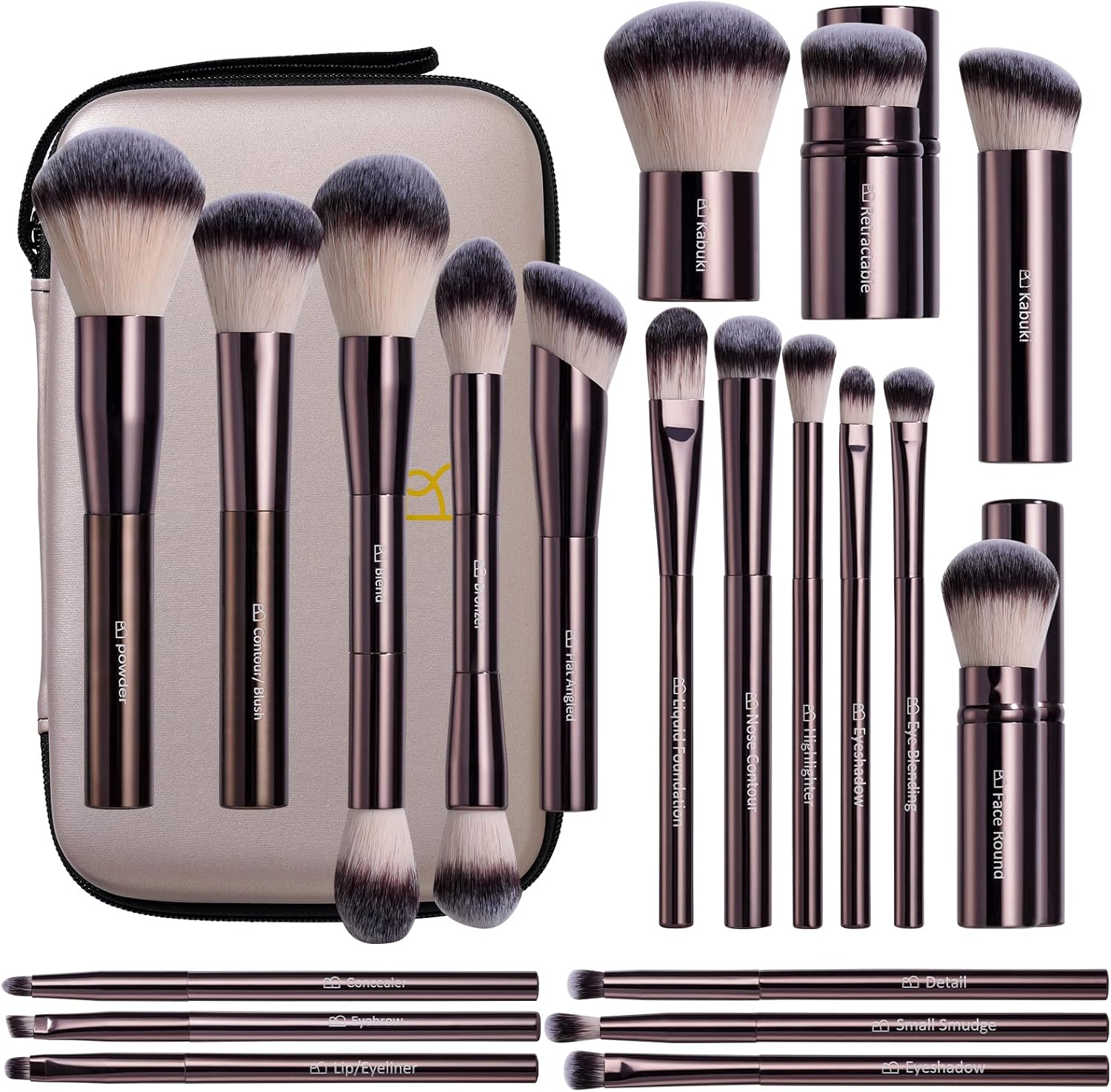 BS-MALL Makeup Brushes Kit &ndash; Professional Makeup Tools with Travel Case, Includes Foundation, Powder, Concealer, Lip & Eyeshadow Brushes for Daily Use & Versatile Occasions (Aluminum Tube Coffee)