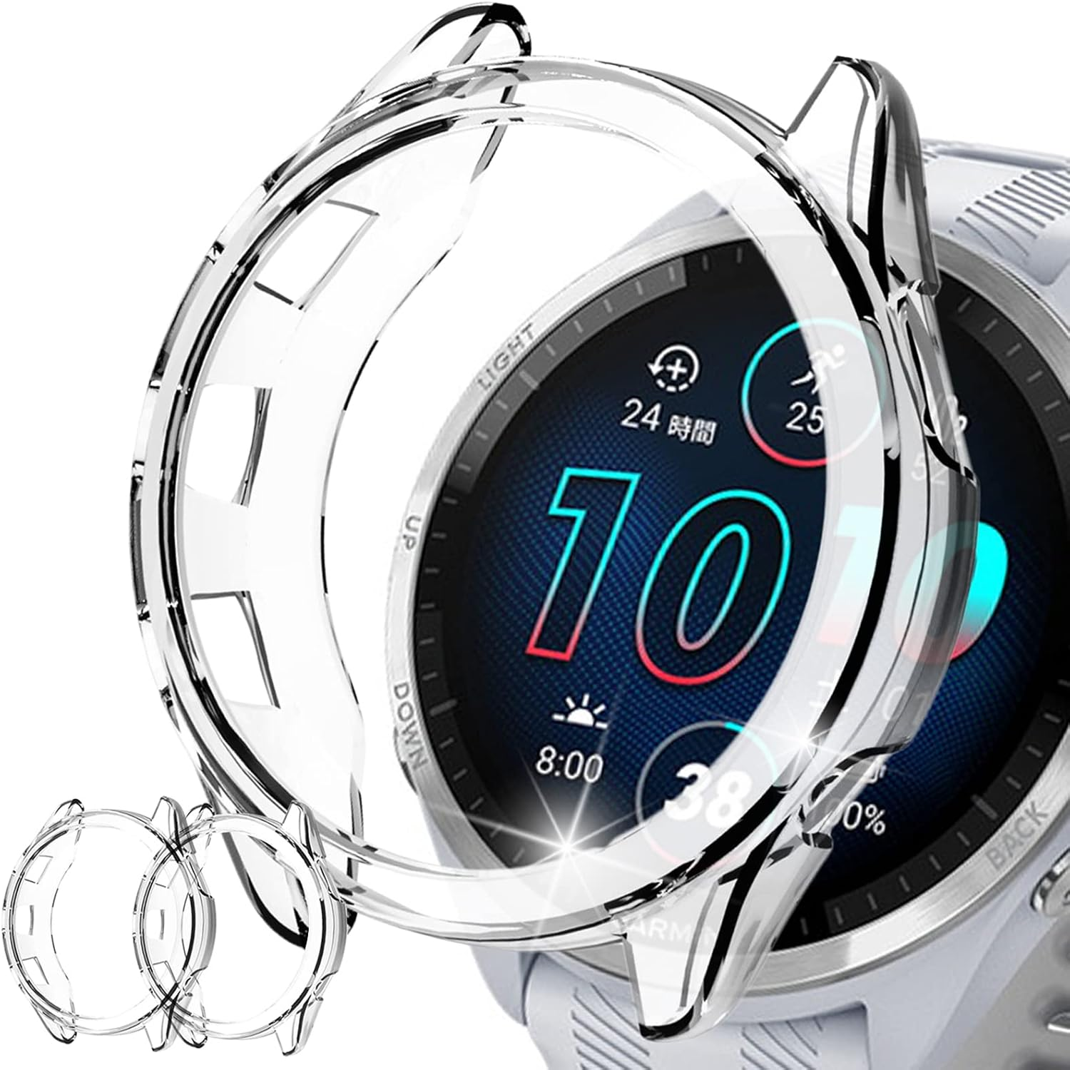 Miimall (2 Pack) Compatible for Garmin Forerunner 965 Case, Scratch-Resistance TPU Military Protection Translucent Cover Case for Garmin Forerunner 965/ Garmin 965 (Clear+Black)