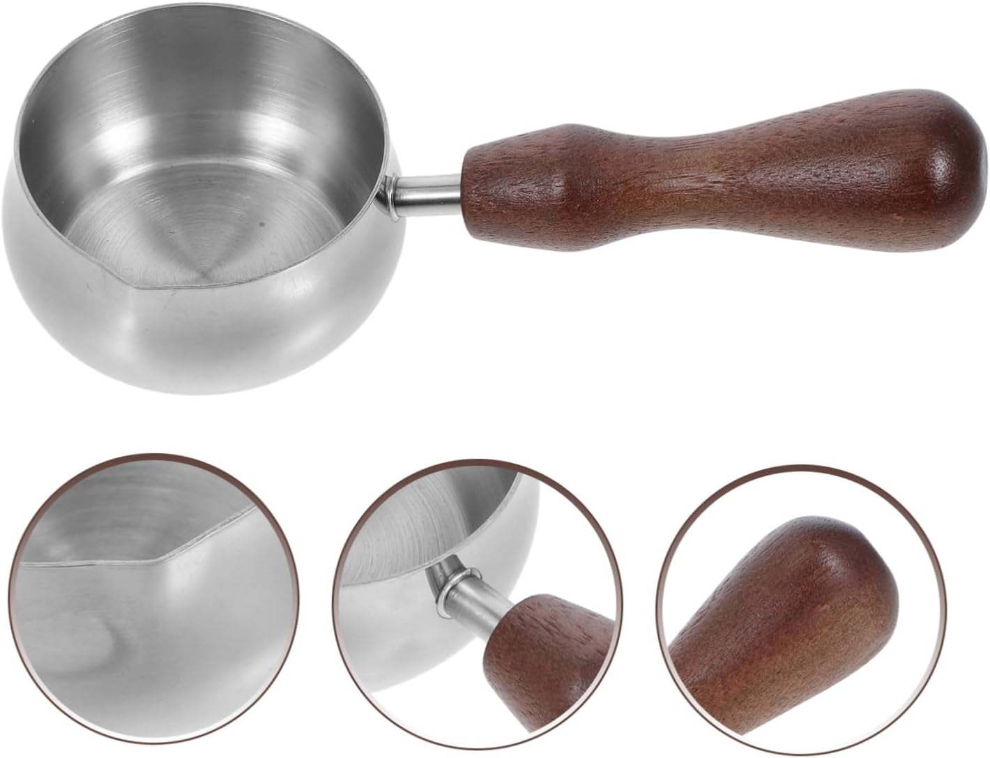 IMIKEYA Stainless Steel Butter Warmer Pan with Wooden Handle Small Milk Jug Espresso Cup Pour Spout for Coffee Frothing and Milk Heating Multifunctional Breakfast Pot image number 5