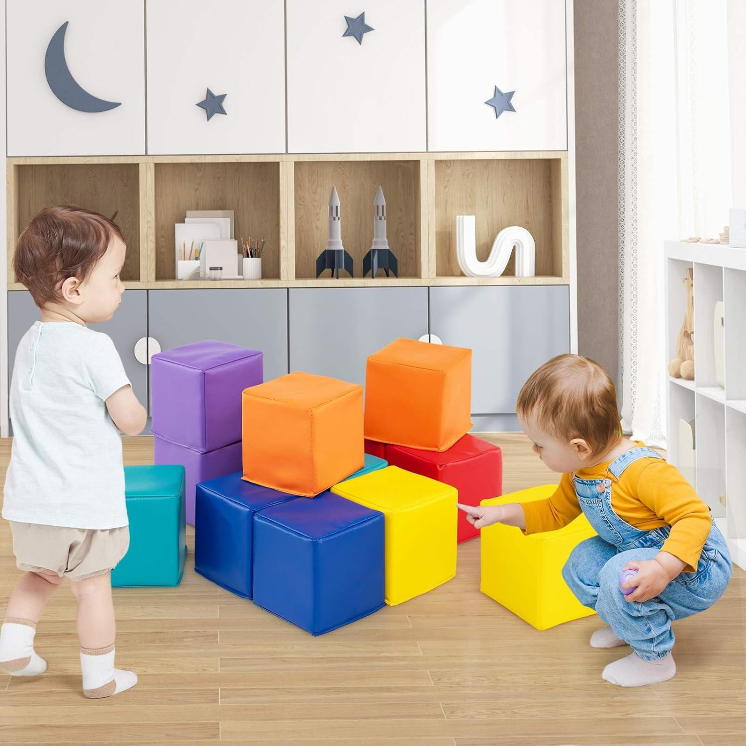 Costway 12 PCS Foam Building Blocks, 14 X 14 X 14 Cm Colorful Climbing Foam Soft Cubes for Kids, Stacking Block Set Throwing Toys for Toddlers image number 4