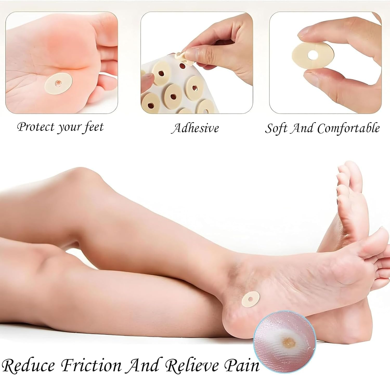 ZHIGOU 150 Pieces Corn Cushions,Soft Latex Foam Self Adhesive Callus Pads Corn Pad anti Friction Reduce Foot and Heel Pain,Suitable for Men and Women'S Feet,Toes,Heels Corn Pads for Feet(Small Oval) image number 4