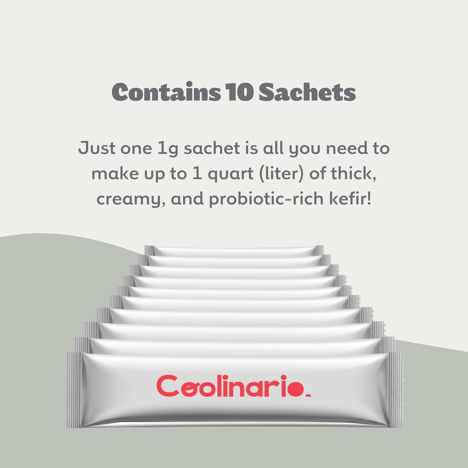 Coolinario Kefir Starter Culture (10-Pack, 1G Sachets) Live Probiotic Cultures for Homemade Kefir |Smooth, Creamy & Tangy | Non-Gmo, No Preservatives, Gluten Free, Halal & Kosher Certified image number 2