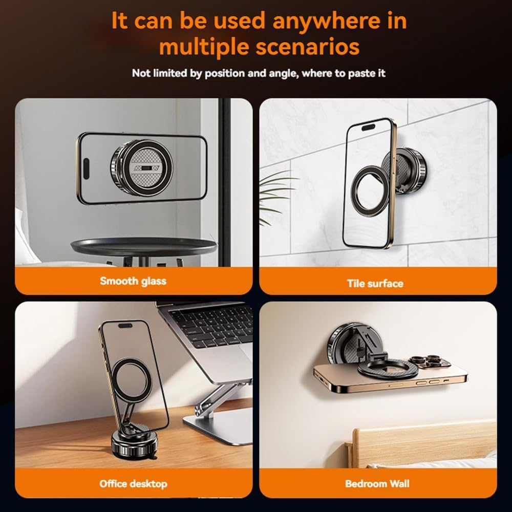 2025 Upgraded Vacuum Magnetic Car Phone Holder,360&deg; Adjustable Foldable Strong Suction Mount,Ultra Vacuum Suction Cup for Most Smartphones/Vehicles - Car, Gym, Mirror (Gray)