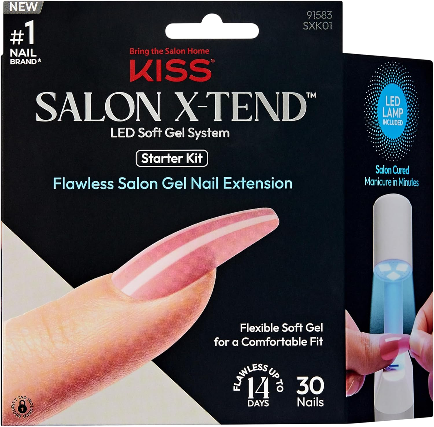 KISS Salon X-Tend, Press-On Nails, Nail Glue Included, Pure', Light White, Medium Size, Oval Shape, Includes 30 Nails, 5Ml Led Soft Gel Adhesive, 1 Led Lamp, 1 Prep Pad, 1 Manicure Stick, 1 Mini File