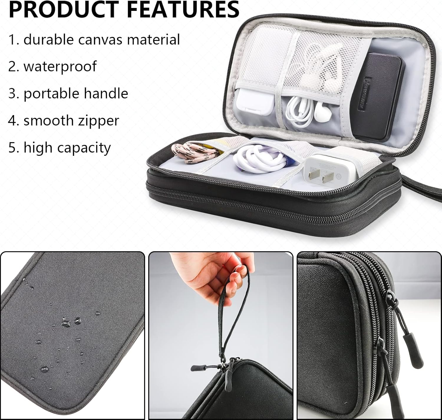 Teskyer Cable Organizer Bag, Portable Travel Cord Organizer Case, All in One Waterproof Electronics Accessories Storage Bag for Cables, Chargers, Earphones, Hard Drives, Power Bank, 8.5 X 5 Inch image number 3