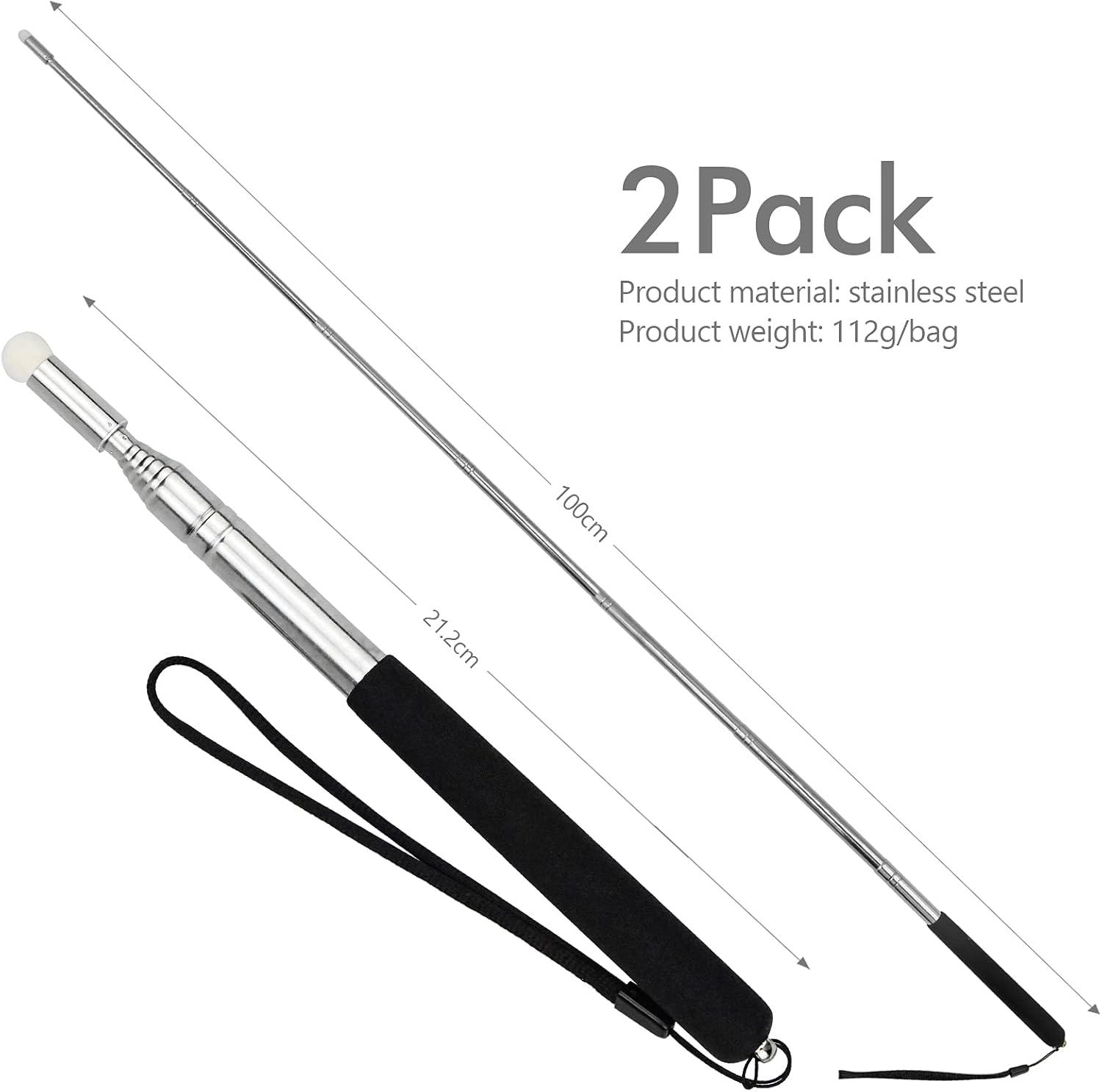 Pointer Sticks, Extendable Pointing Stick for Teachers, 2 Pieces 1M Retractable Telescope Pointer with Lanyards for Coach Class Classroom Whiteboard Post Pointer - Black image number 6