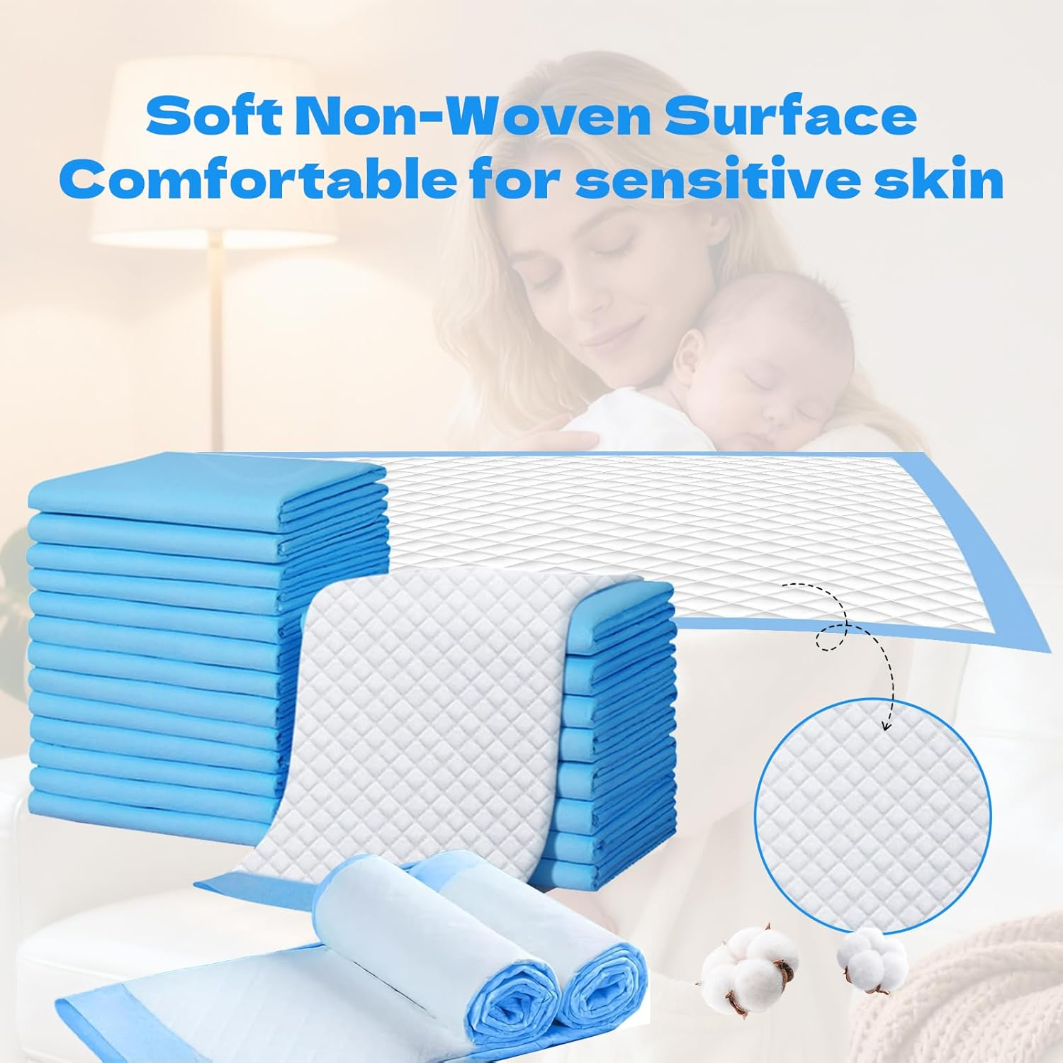 Yazoni 50 Pack Incontinence Bed Pads, Leak-Proof Puppy Pad Bulk, Absorbent Underpads for Bed Wetting, Adult Diaper Mats, Pet Supplies, Large 60 X 90Cm Protective Bed Covers for Kids, Elderly, Puppy