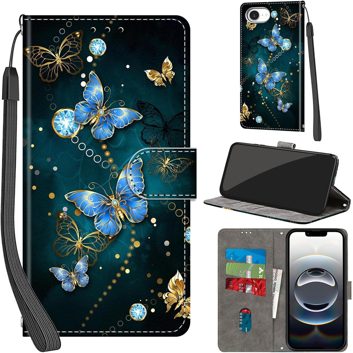 Mobile Phone Case for Iphone 16E Cases Premium Leather Case Foldable Wallet Magnetic Card Slot Stand Function Protective Case Compatible with Iphone 16E Cover, Flower