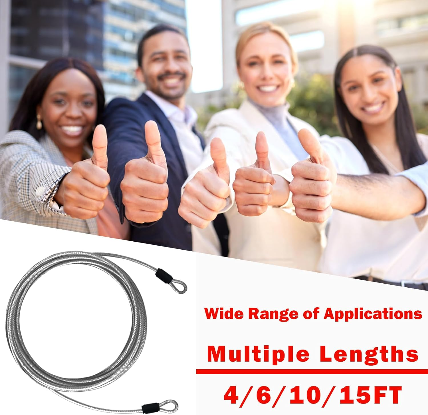 VIVBOO 1/8Inch Stainless Steel Security Cable 4/6/10/15FT Luggage Lock Safety Wire Flexible Steel Wire Rope with Double Loop (2 Pack) image number 6