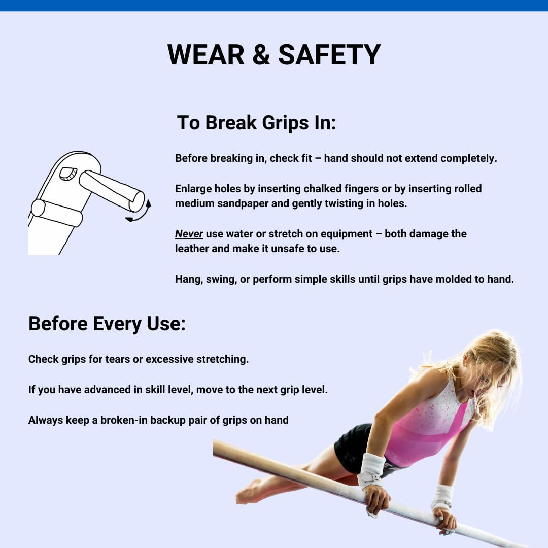Gibson Just Right Uneven Bar Gymnastic Grips for Women, Durable Leather Grip with Velcro Closure for Secure Grip, Hand Grips for Early Competitor Gymnasts, Gymnastics Grips for Girls - Made in USA image number 2