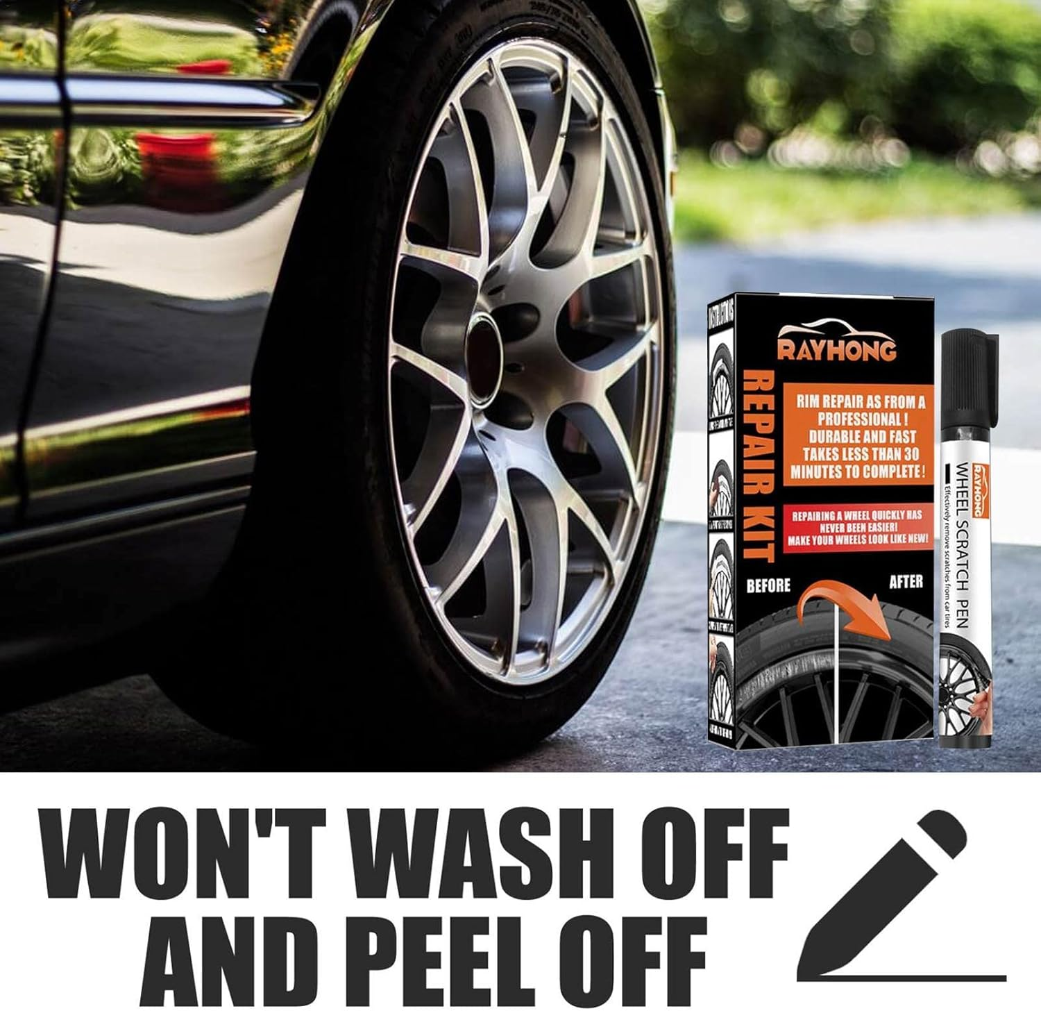 5 Pcs Scratch and Swirl Remover,Rim Scratch Repair | Quick Repair Car Wheel, No Fade Auto Wheel Scratch Remover Paint Filler, Fix Quick and Easy Universal Colors Dobooo image number 5